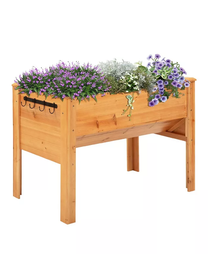 Outsunny 4' x 2' x 3' Wooden Elevated Garden Planter Bed w  Funnel Design