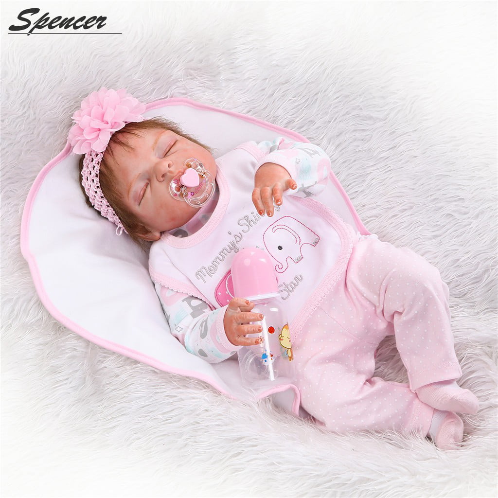 Spencer 22" 56cm Lifelike Handmade Full Body Silicone Vinyl Reborn Newborn Baby Doll Sleeping Newborn Girl Xmas Gift