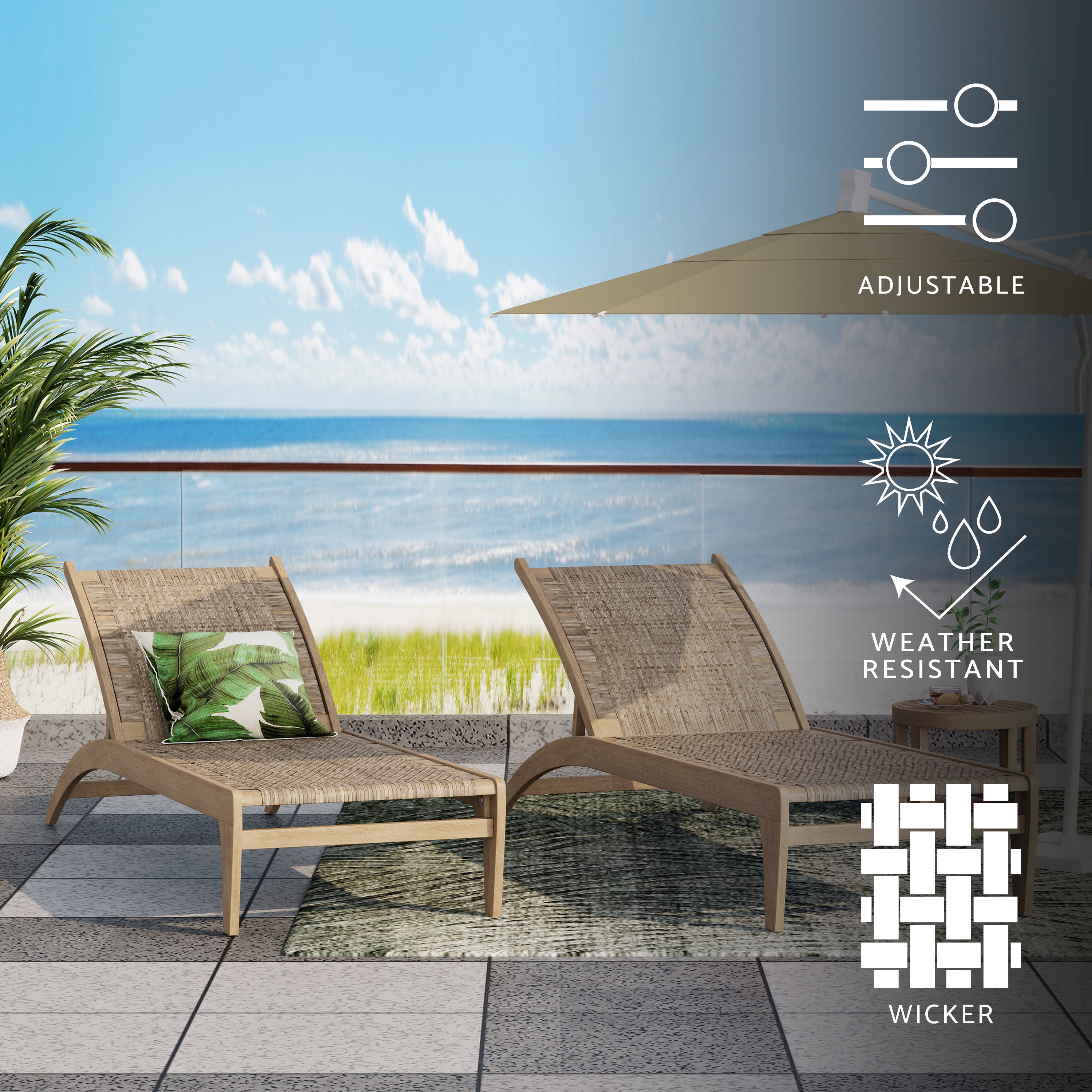 Stetson Outdoor Acacia Wood and Flat Wicker Chaise Lounge