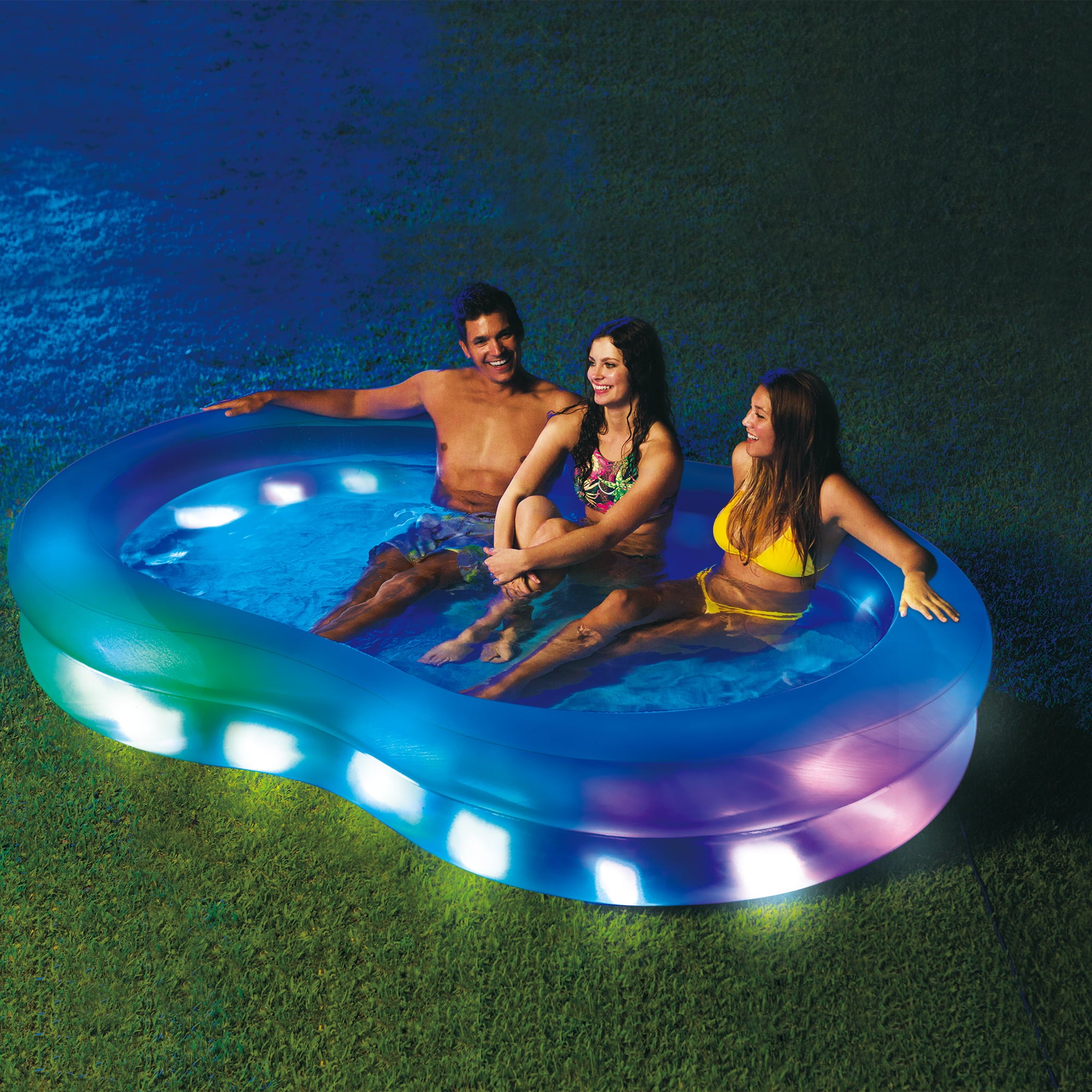 Summer Waves Free Form Inflatable Aqua Glow Family Pool with Color-Changing LED Lights， Adults， Unisex