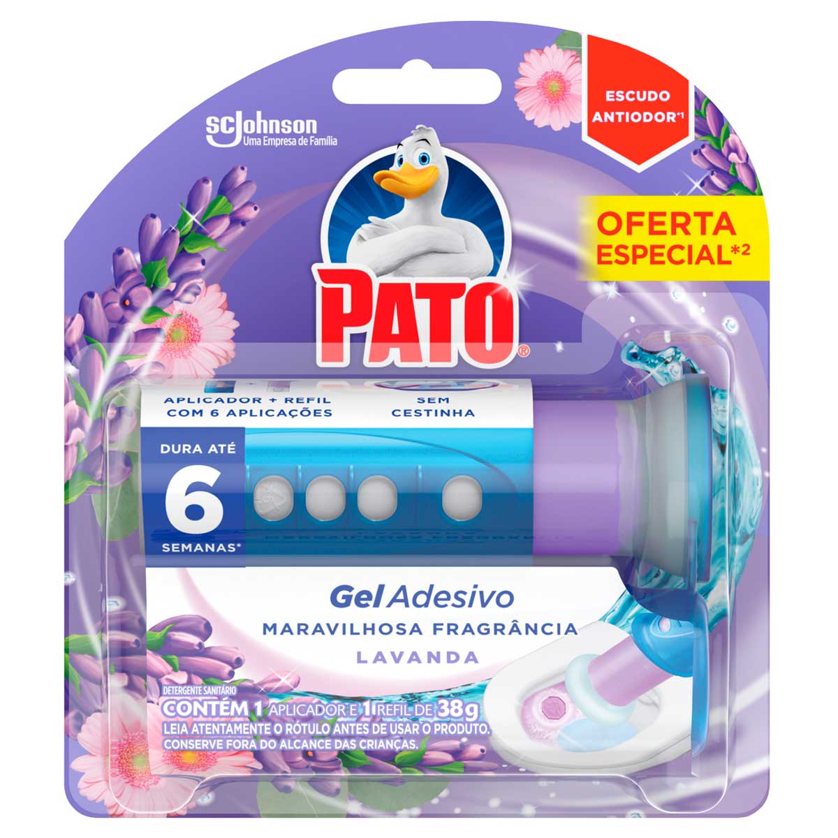Desodorizador Sanitario Pato Gel Adesivo Lavanda Refil 6 Discos Aparelho Gratis