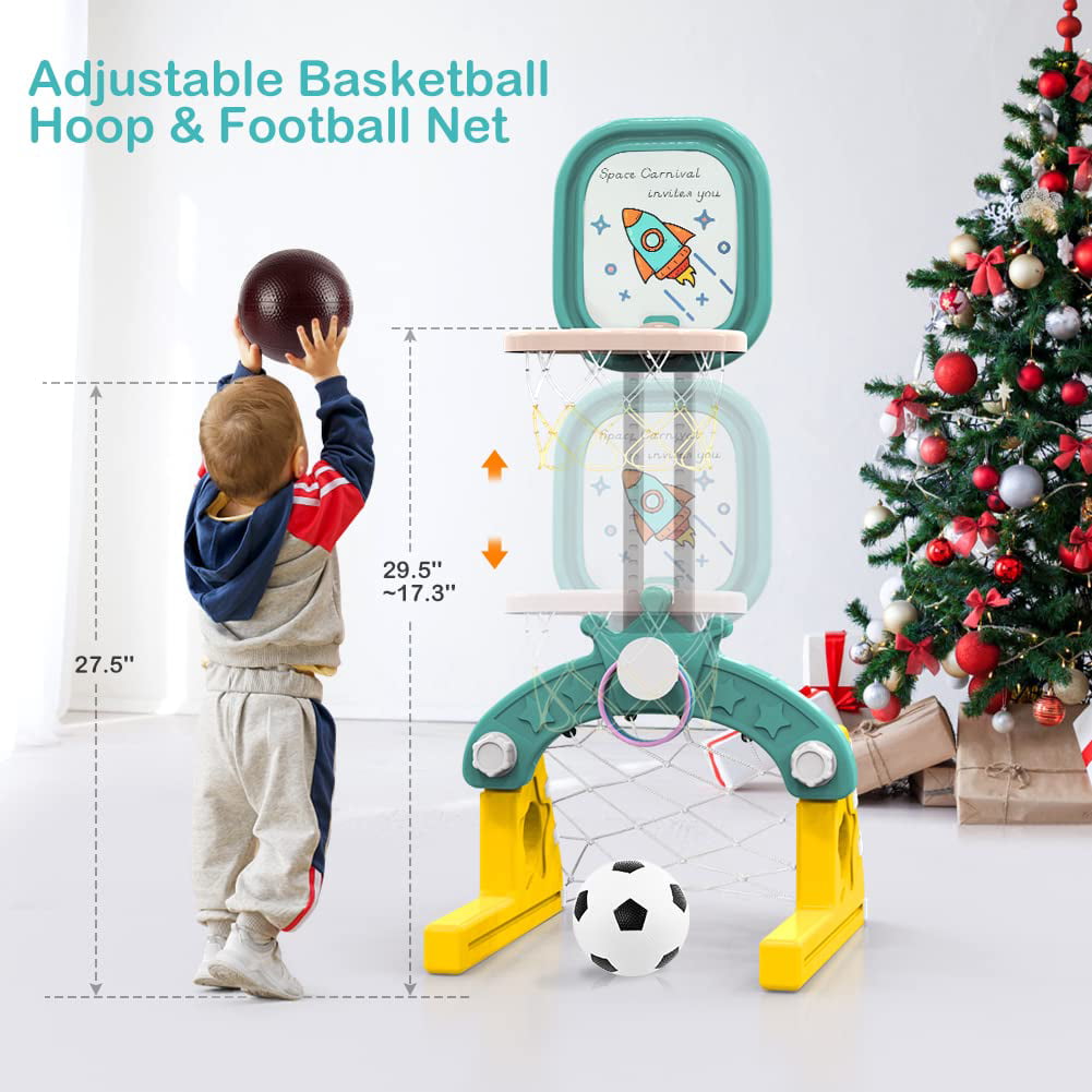 Tiikiy Toddler Slide and Swing Set， 6 in 1 Kids Climber Slide Playset for Toddlers Age 1-3 Freestanding Baby Slide Indoor Outdoor Playground w/Basketball Hoop， Swing and Ball Pool