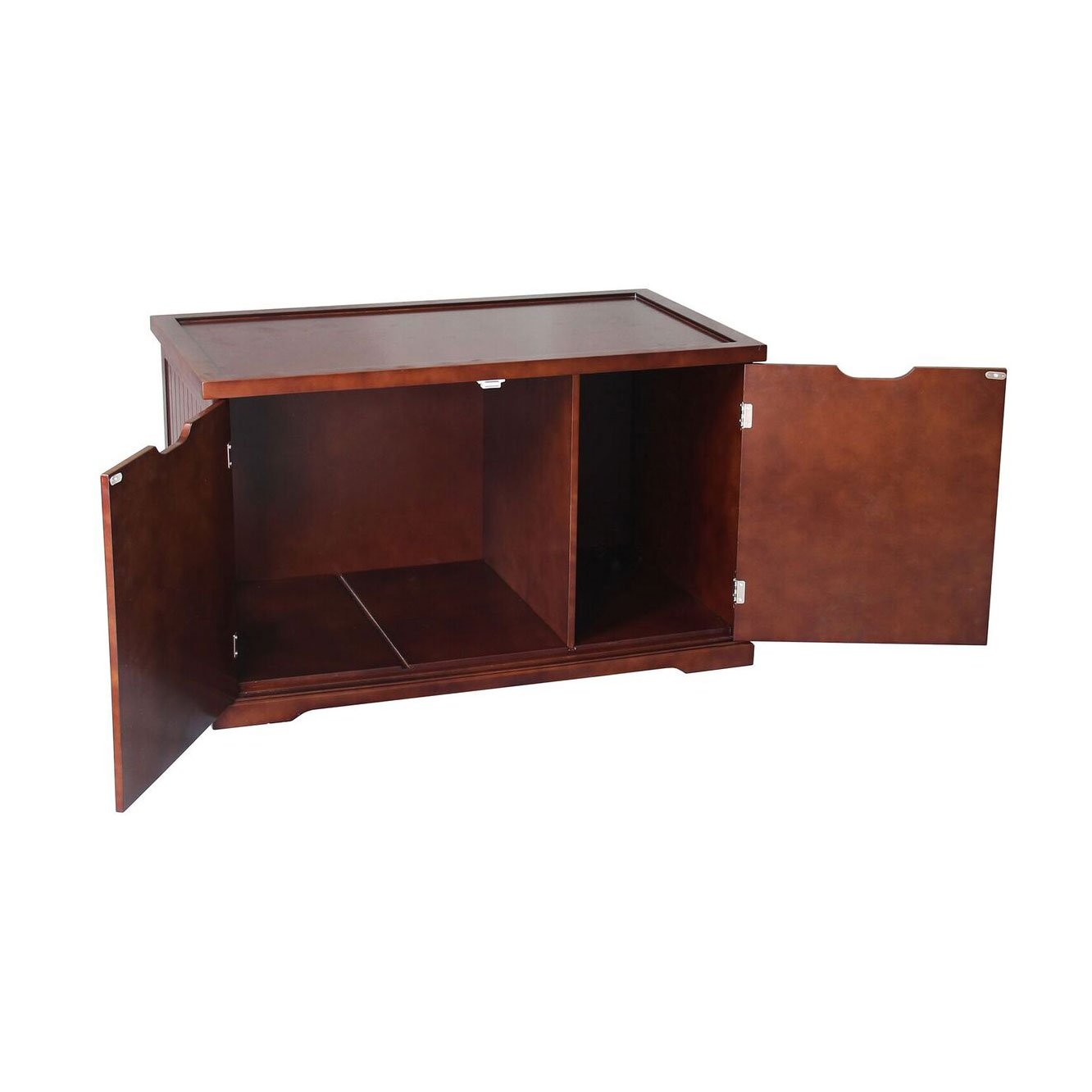 Merry Products Pet Cat Washroom Bench with Removable Partition Wall， Walnut
