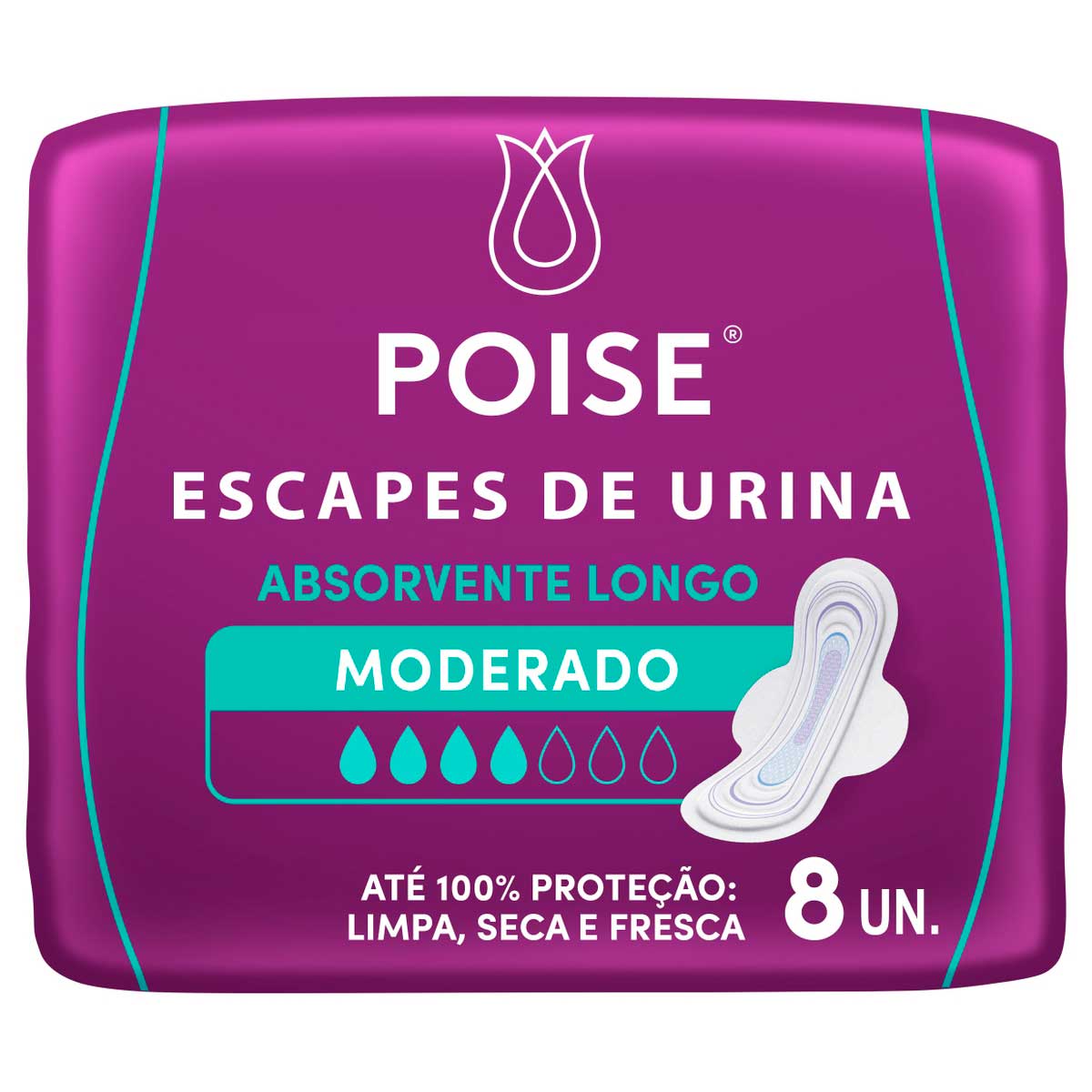 Absorvente com Abas para Escapes de Urina Poise Longo 8 Unidades