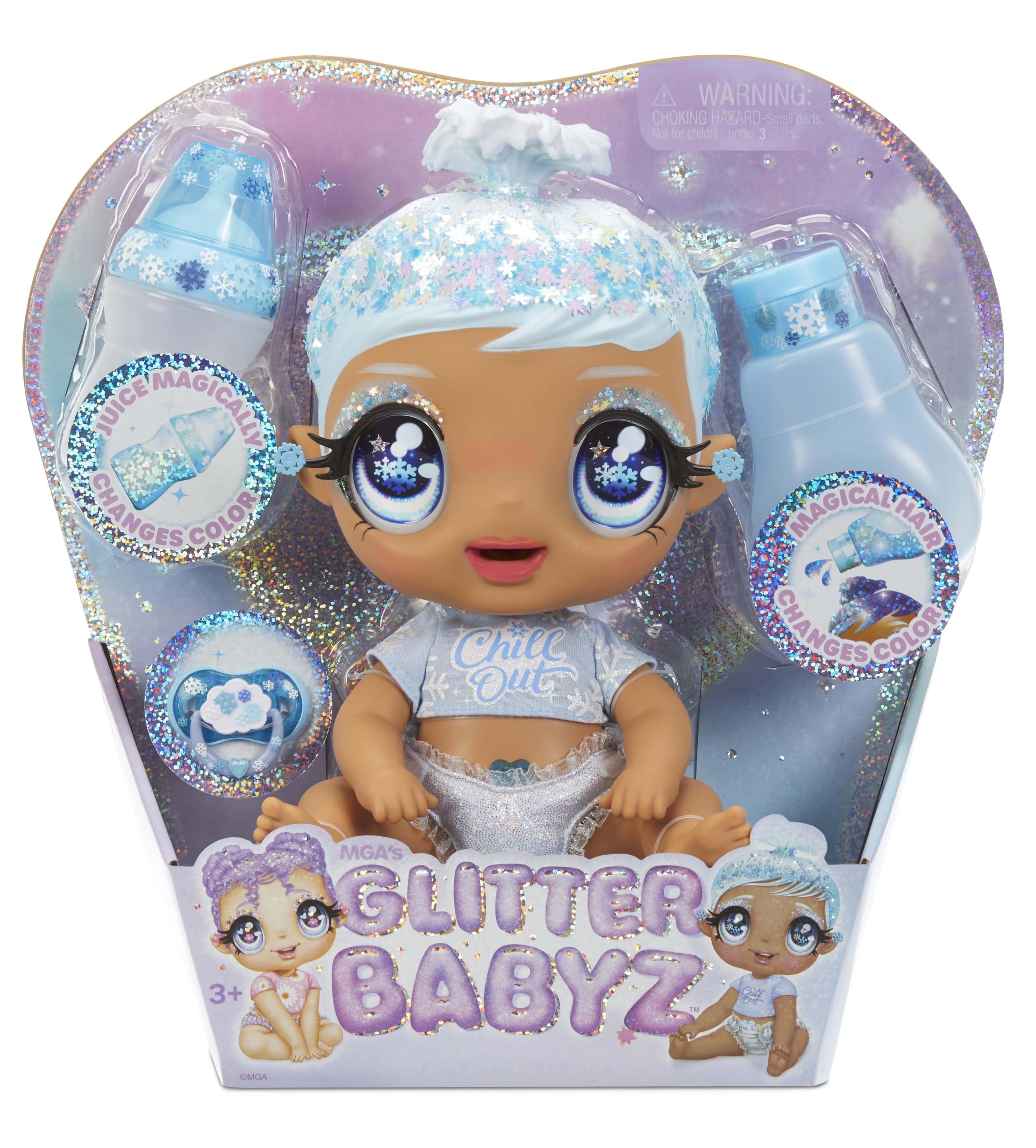 Glitter Babyz January Snowflake Baby (Blue) with 3 Magical Color Changes, Gift Toy for Girls Ages 3 4 5+