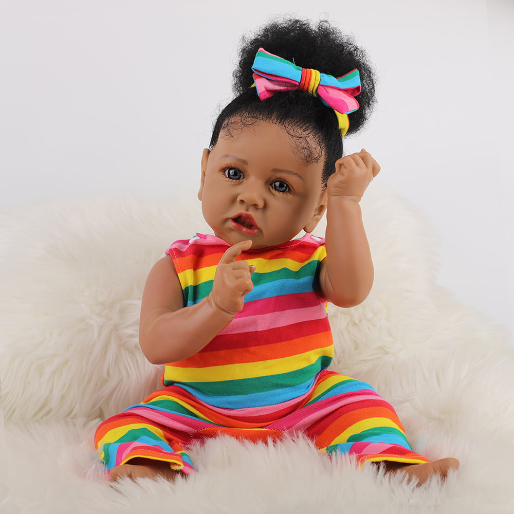 Kuaiyou Reborn Baby Dolls African American Silicone Limbs Realistic Baby Doll with Soft Body for 3+ Years
