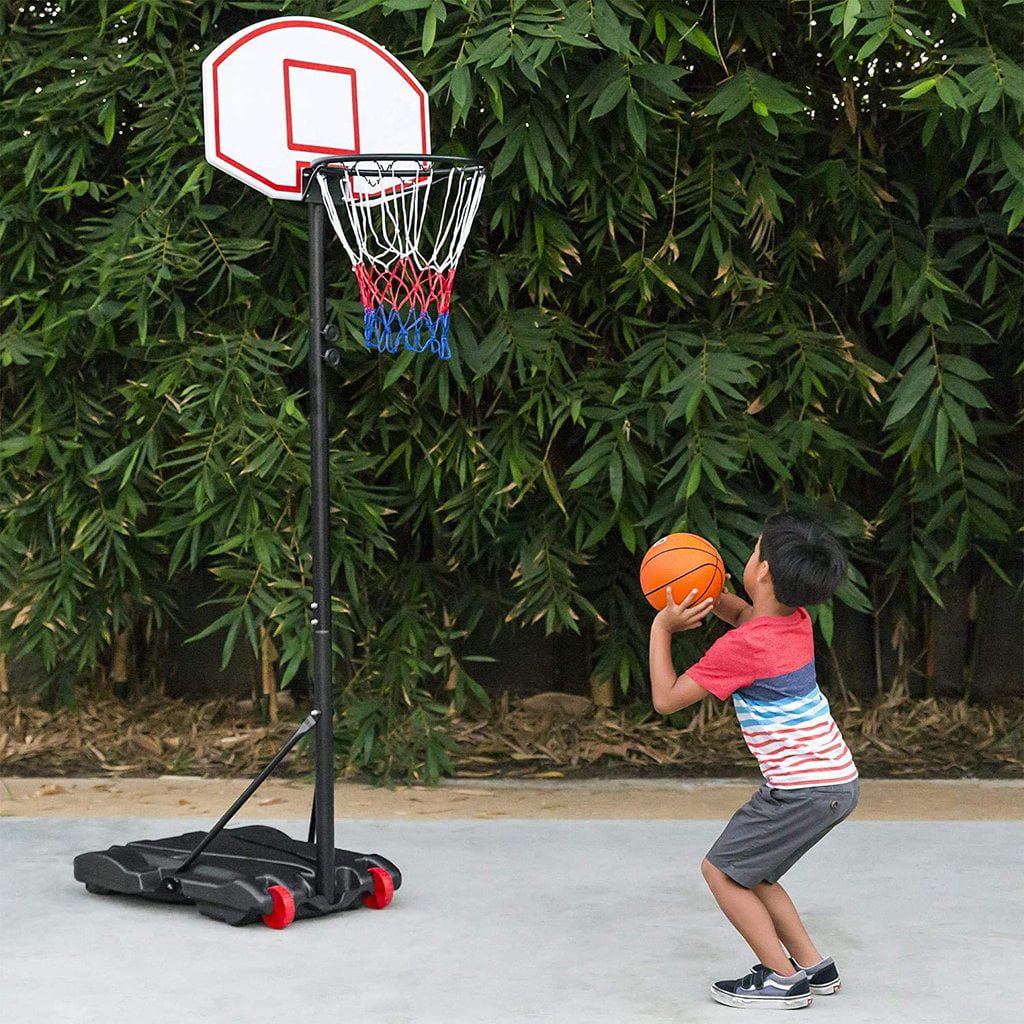 CozyBox Basketball Hoop For Kids - Portable / Height Adjustable (6.5ft - 8ft) Sports Backboard System Stand w/ Wheels Backyard Toy