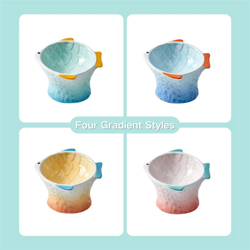 Raised Ceramic Cat Bowl – Cute Fish-Shaped Elevated Food & Water Bowl