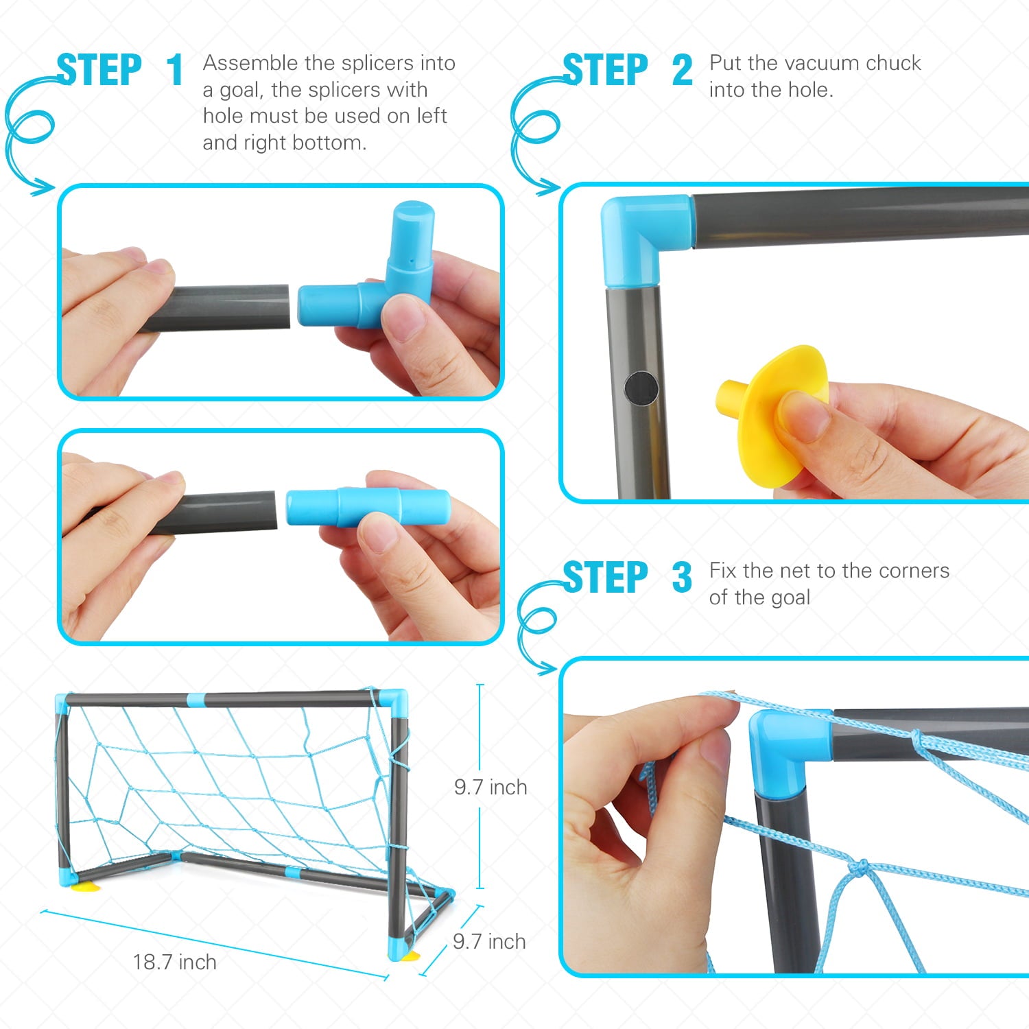 Growsly Soccer Set for Kids Boys Toddler 2-8 Years Old Hover Soccer Ball with 2 Goals， Electric LED Light， Light Blue