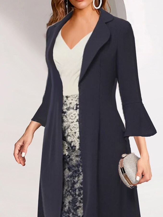 Women's Dress Set Two Piece Dress Knee Length Dress Black Long Sleeve Print Jacquard Fall Winter V Neck Fashion Formal Modern 2022 S M L XL 2XL 3XL