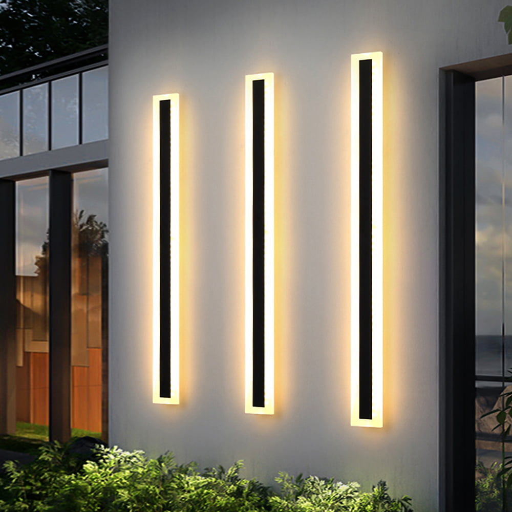 Outdoor Modern Wall Light LED Wall Sconce Fixture Rectangular Black Wall lamp Elegant Frosted White Acrylic IP65 Anti Rust for Proch Background Wall