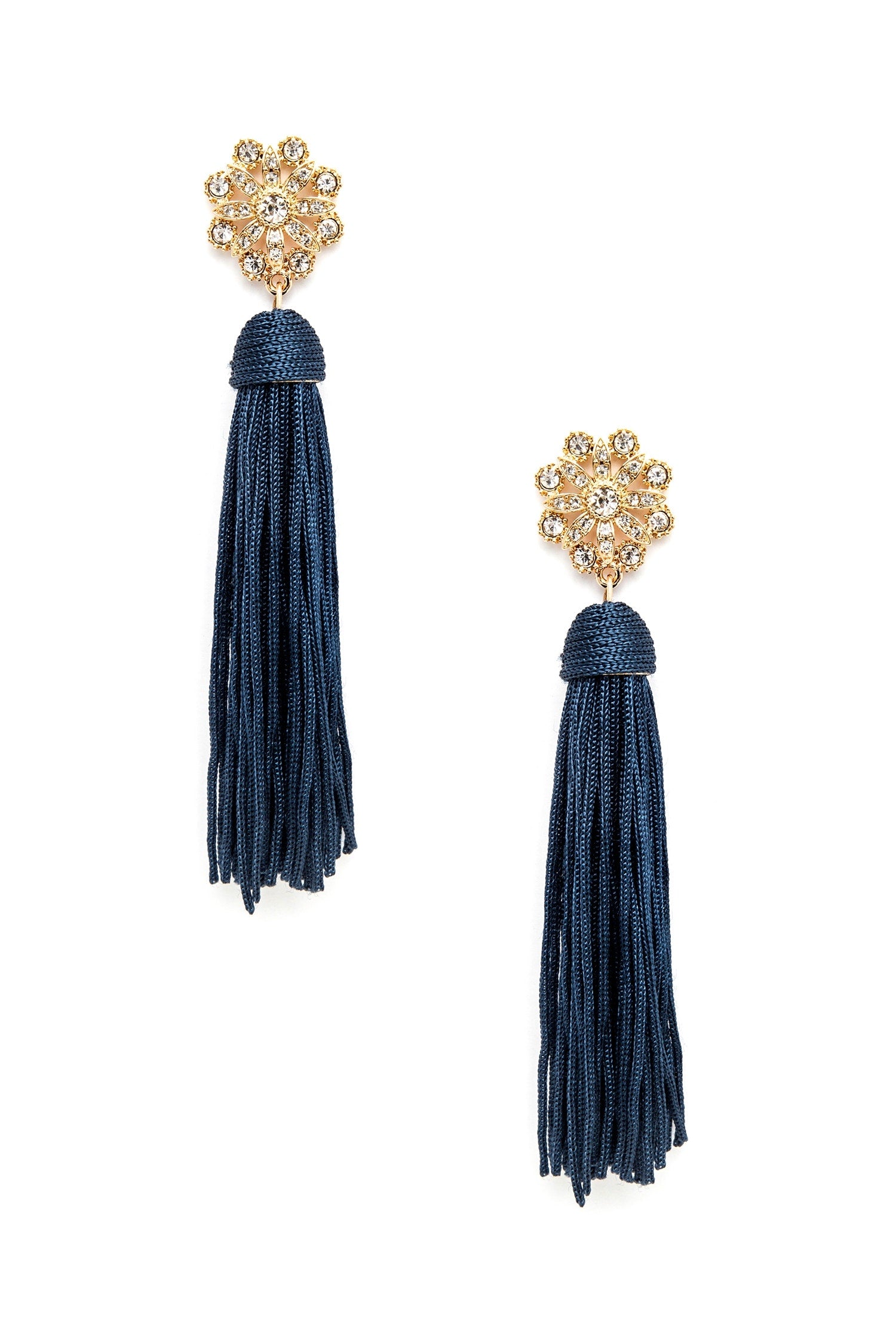 Bloom In Rhinestones Tassel Earrings