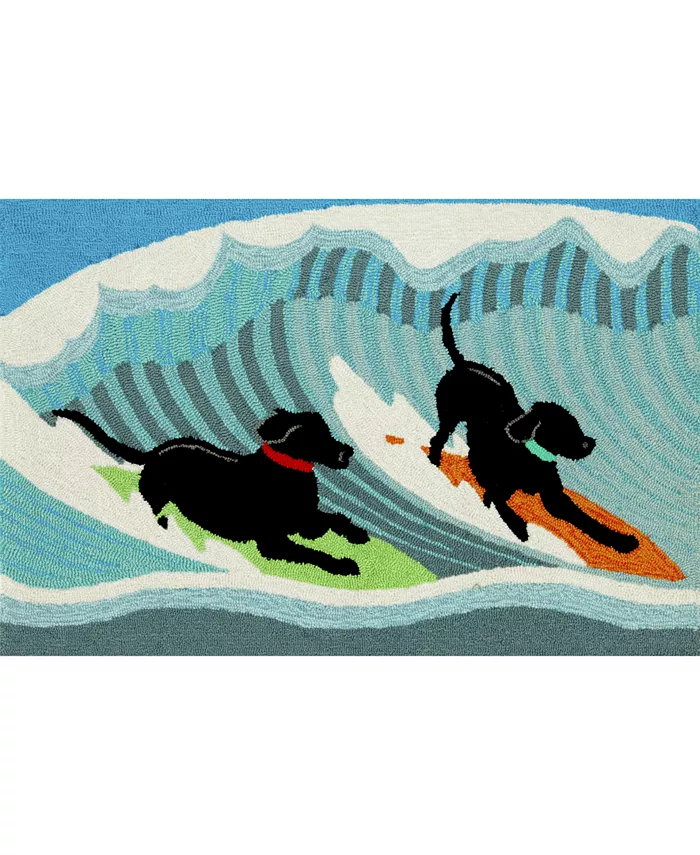 Liora Manne' Liora Manne Front Porch Indoor Outdoor Surfing Dogs Ocean 2' x 3' Area Rug