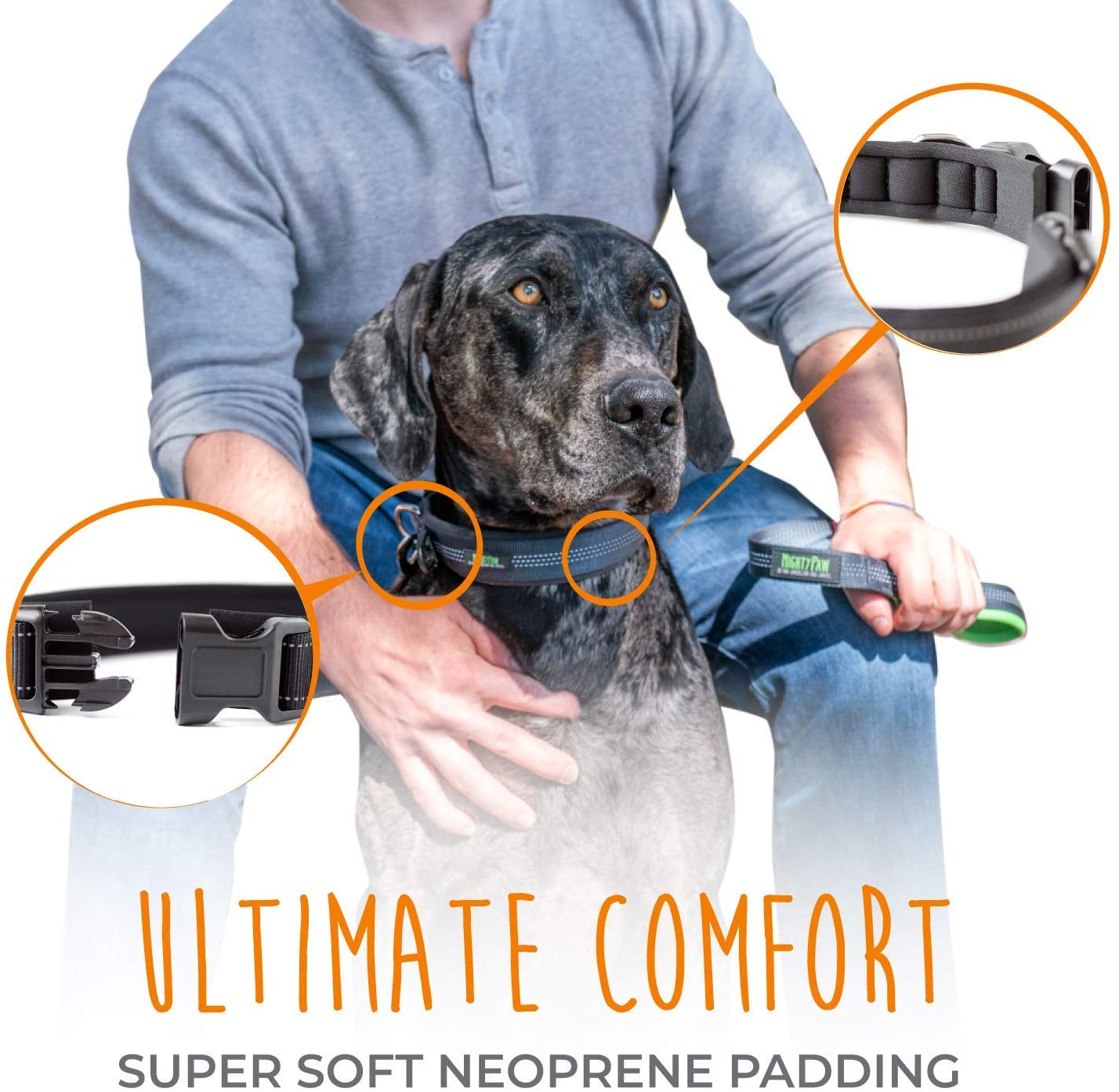 Mighty Paw Neoprene Padded Dog Collar， Sports Collar with Reflective Stitching， Extra Comfort for Active Dogs