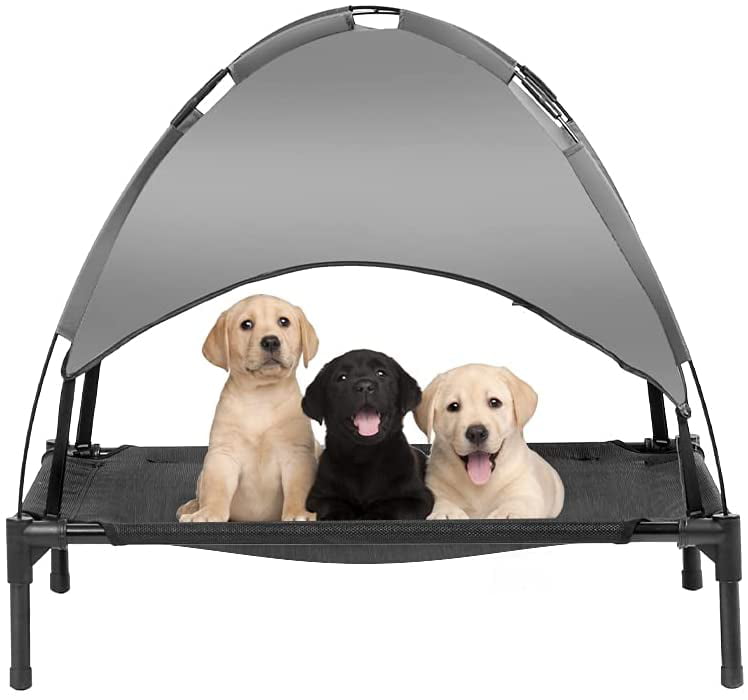 Elevated Dog Bed With Canopy， Outdoor Dog Bed， Pet Canopy With Cot， Premium 210D Polyester Canopy， Portable Raised Dog Cot， Bed for Dog and Cat