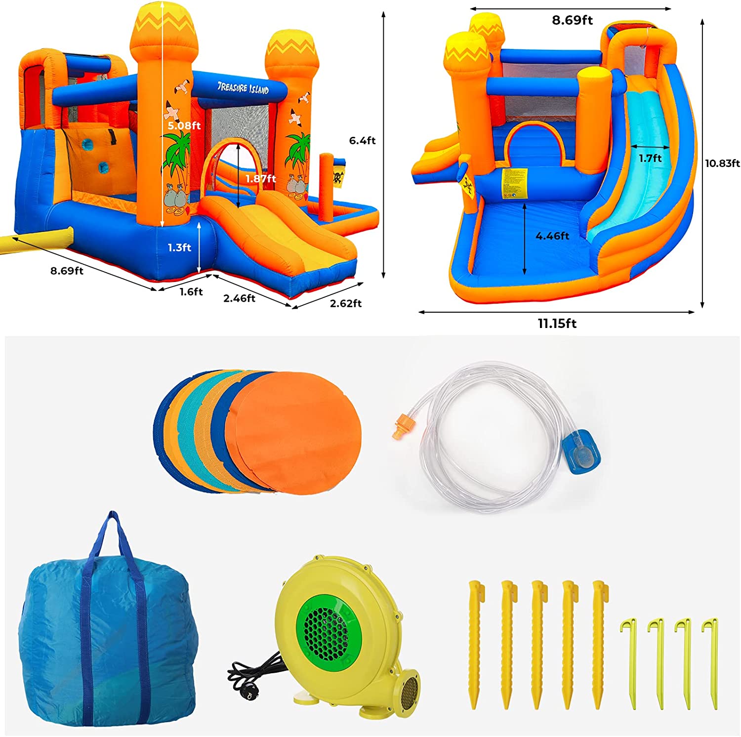 Arlopu Inflatable Water Slide Bounce House with Blower， Outdoor Yard Park Jumping Castle with Play Splash Pool for Kids 2-8 Years