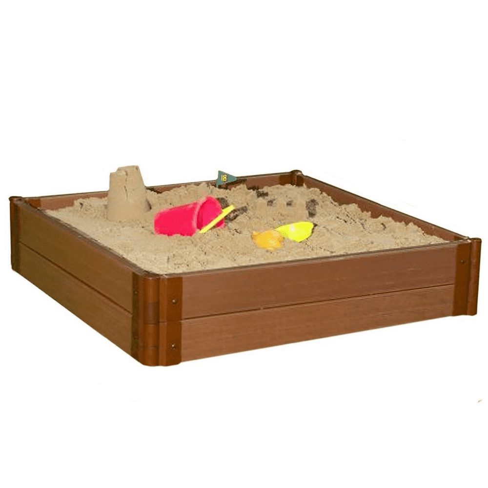 Frame It All Tool-Free Classic Sienna 4ft. x 4ft. x 11in. Composite Square Sandbox Kit with Collapsible Cover - 2