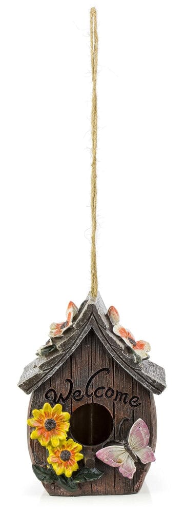 Butterfly and Flowers Welcome Decorative Hand-Painted Bird House