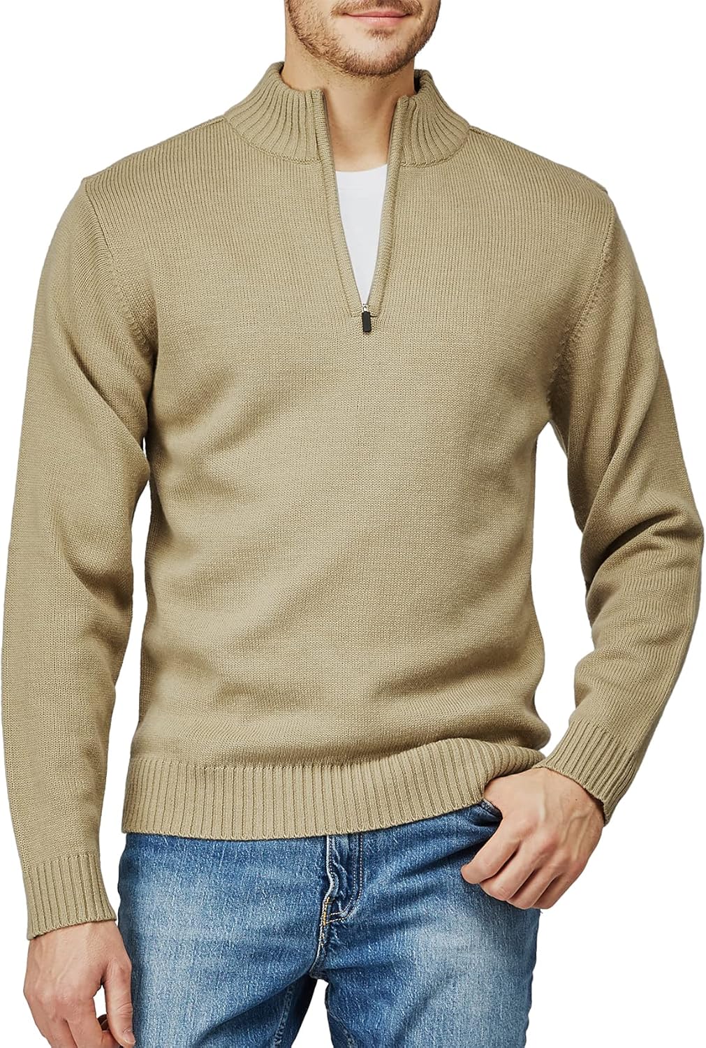 H2H Mens Casual Slim Fit Pullover Sweaters Long Sleeve Knitted Fabric Zip Up Mock Neck Polo Sweater