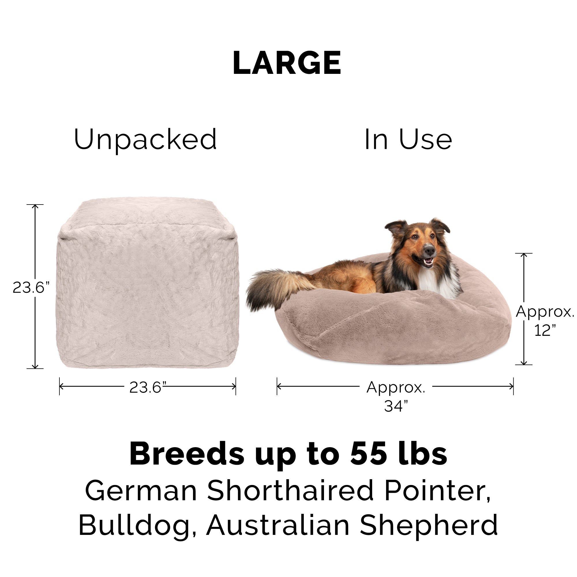 FurHaven | Round Plush Ball Pet Bed for Dogs and Cats， Shell， Large