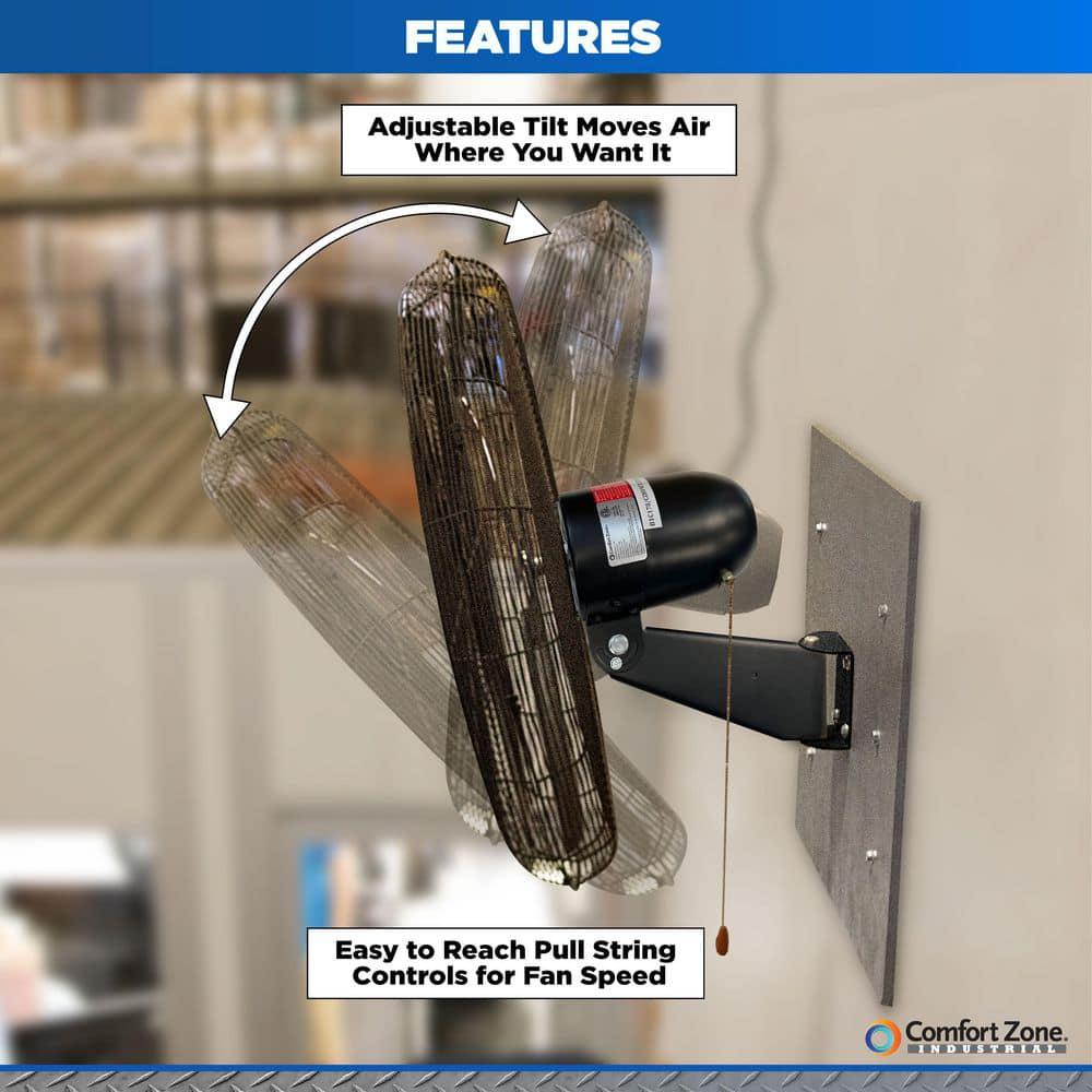 Comfort Zone 30 in Black HighVelocity Industrial 2Speed Wall Fan with Aluminum Blades and Adjustable Tilt