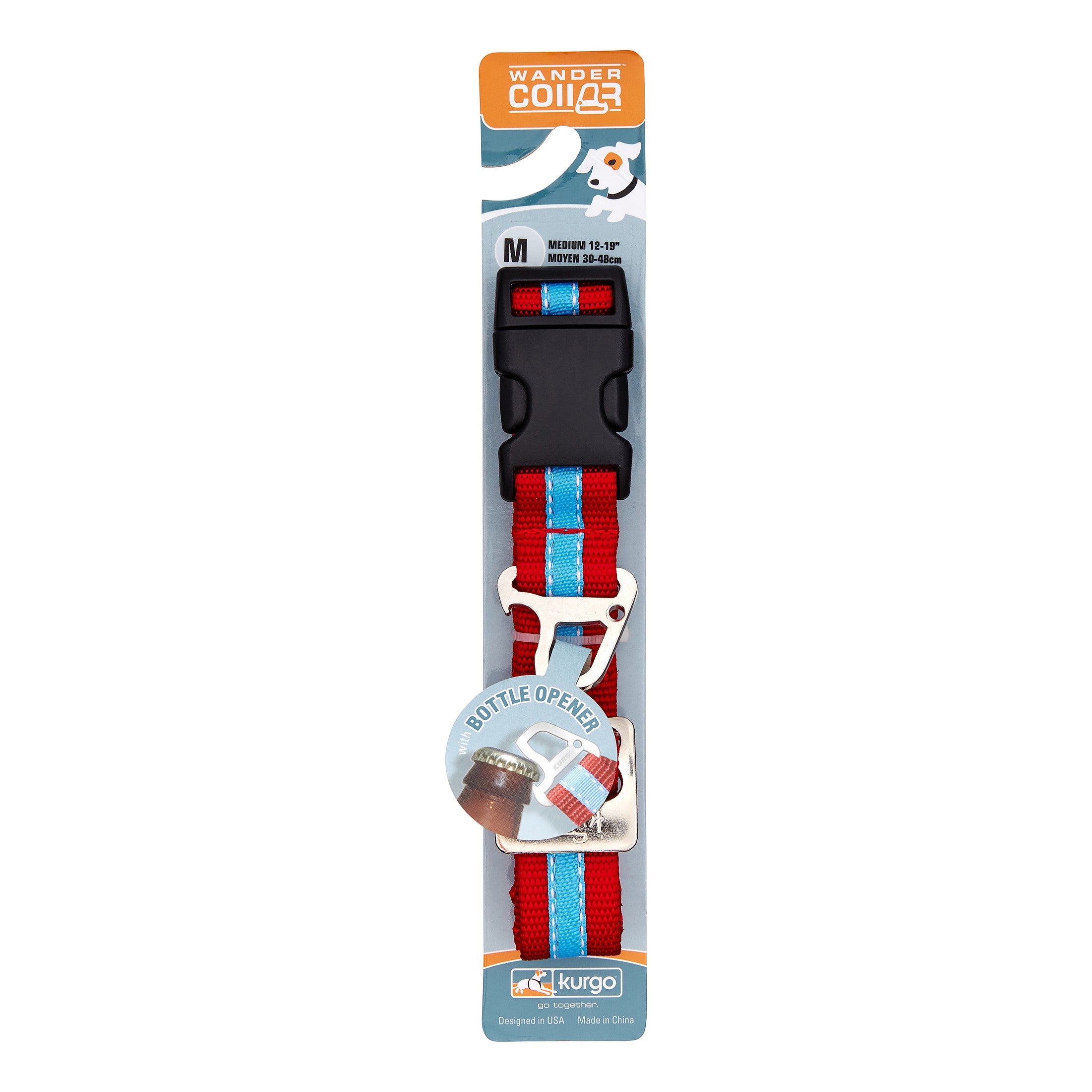 Kurgo Wander Dog Collar， Medium， Red and Blue
