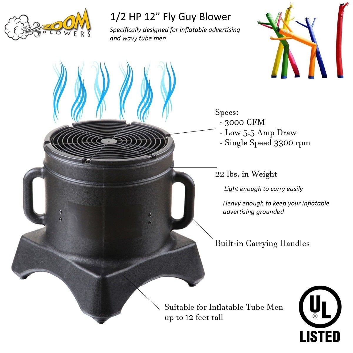 Zoom Air Blower Fan for Air Dancer Advertising Inflatable， 1/3 HP