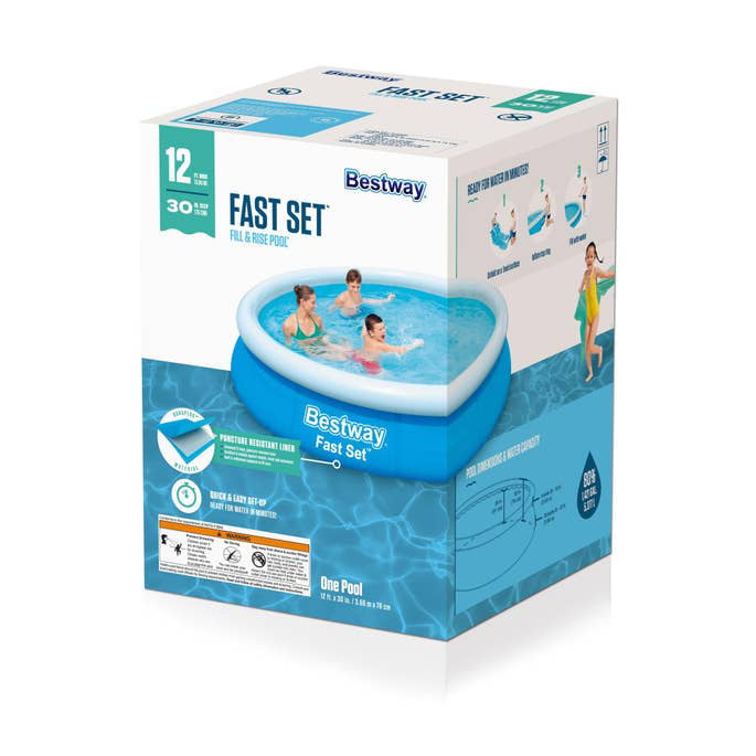 Bestway Fast Set 57308E 12 ft x 30 in Round Inflatable Pool Set， Inflatable and Kiddie Pools