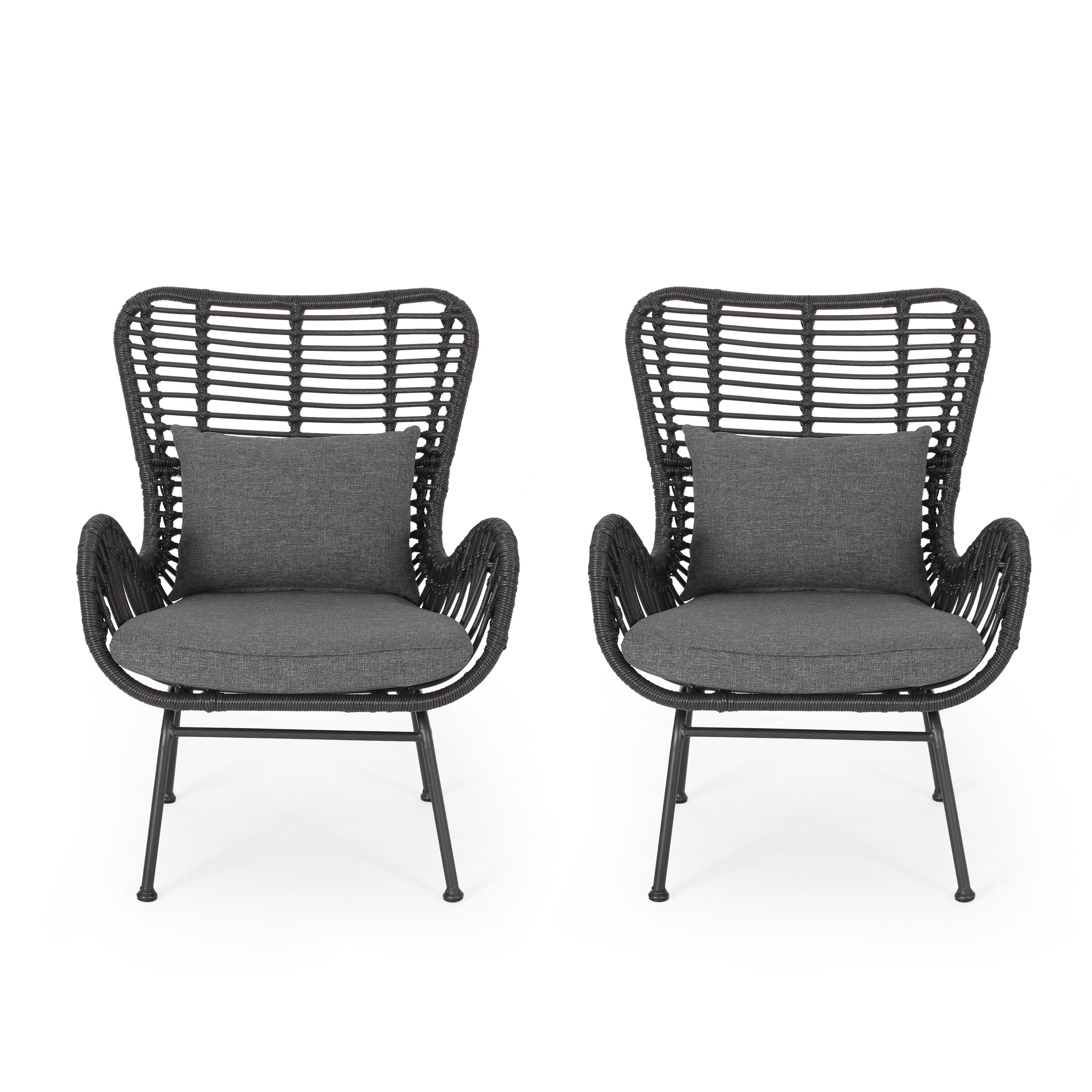 Pooneli Outdoor Wicker Club Chairs with Cushions (Set of 2)