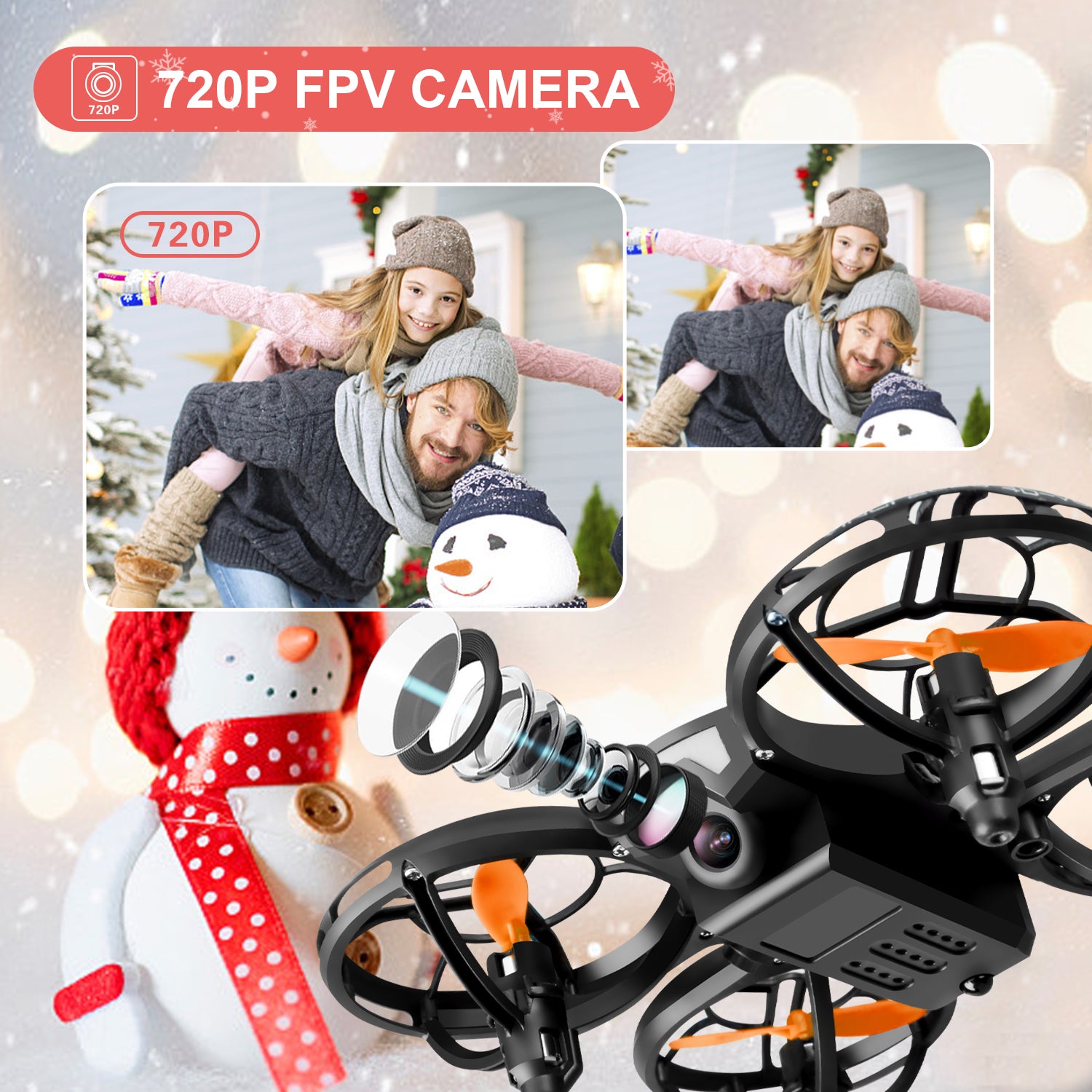 4DRC V8c Drone with 720P HD Camera for Adults and Children FPV Real-time Video， 2 Modular Batteries and Storage Bag， Orange
