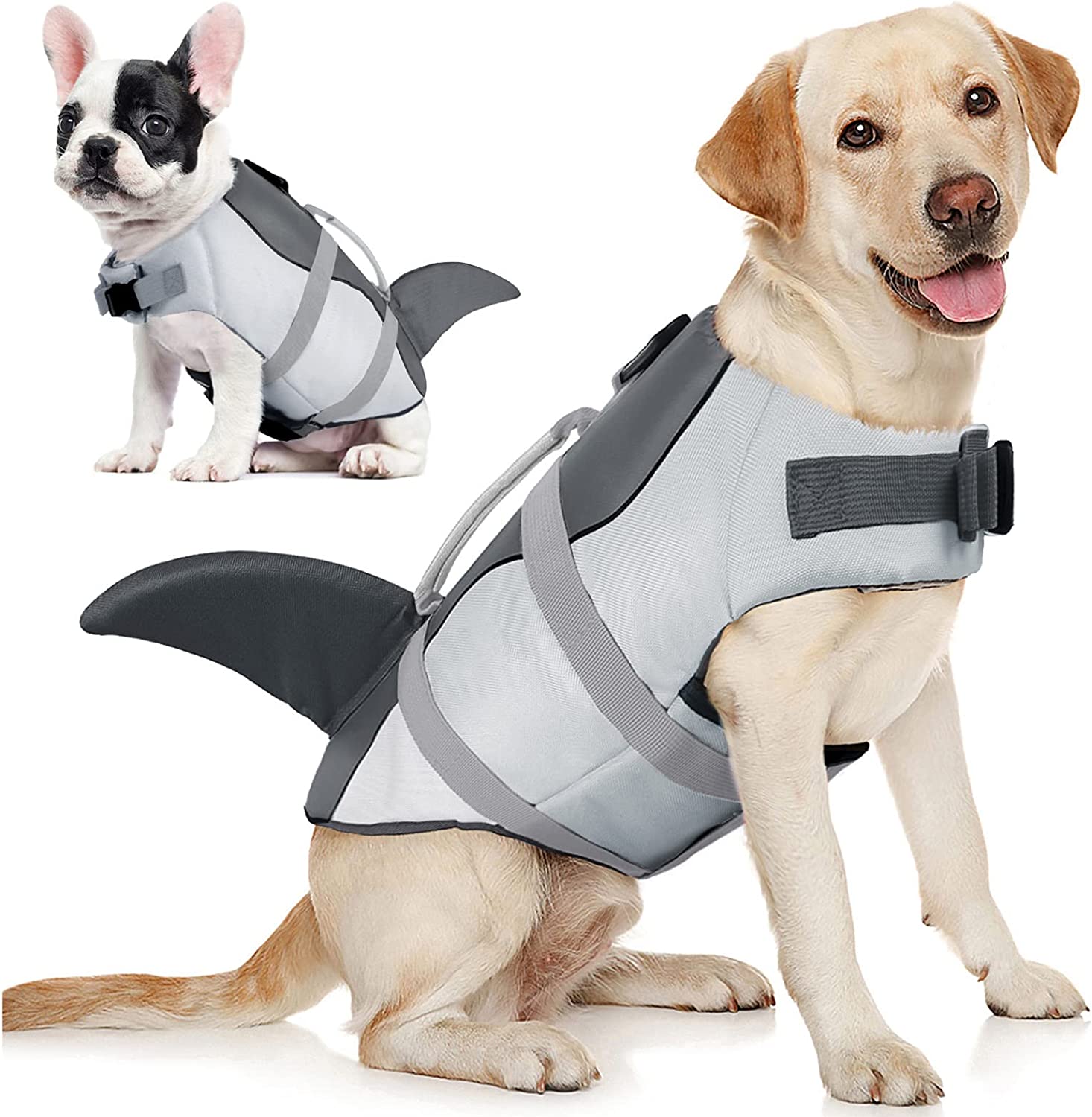 Dog Life Jacket， Ripstop Dog Safety Shark Vest with Adjustable Preserver and Durable Rescue Handle for Small，Medium and Large Dogs
