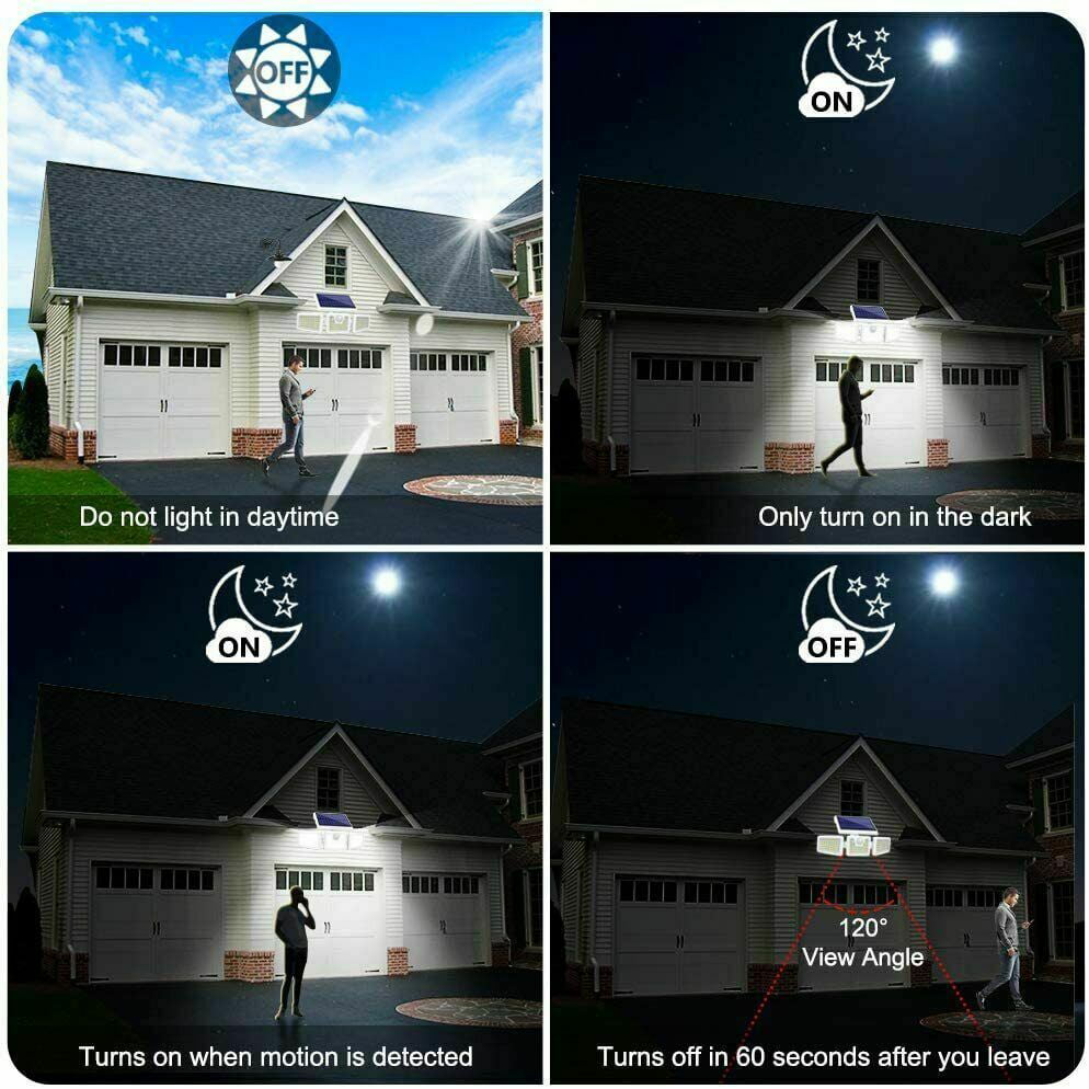 2 Pack - Solar Lights Outdoor， 800LM Wireless LED Solar Motion Sensor Lights Outdoor; 3 Adjustable Heads， 270° Wide Angle Illumination， IP65 Waterproof， Security LED Flood Light