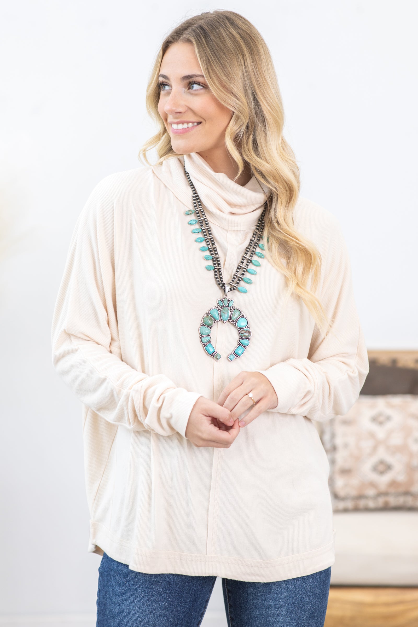 Front Seam Dolman Sleeve Turtleneck Top