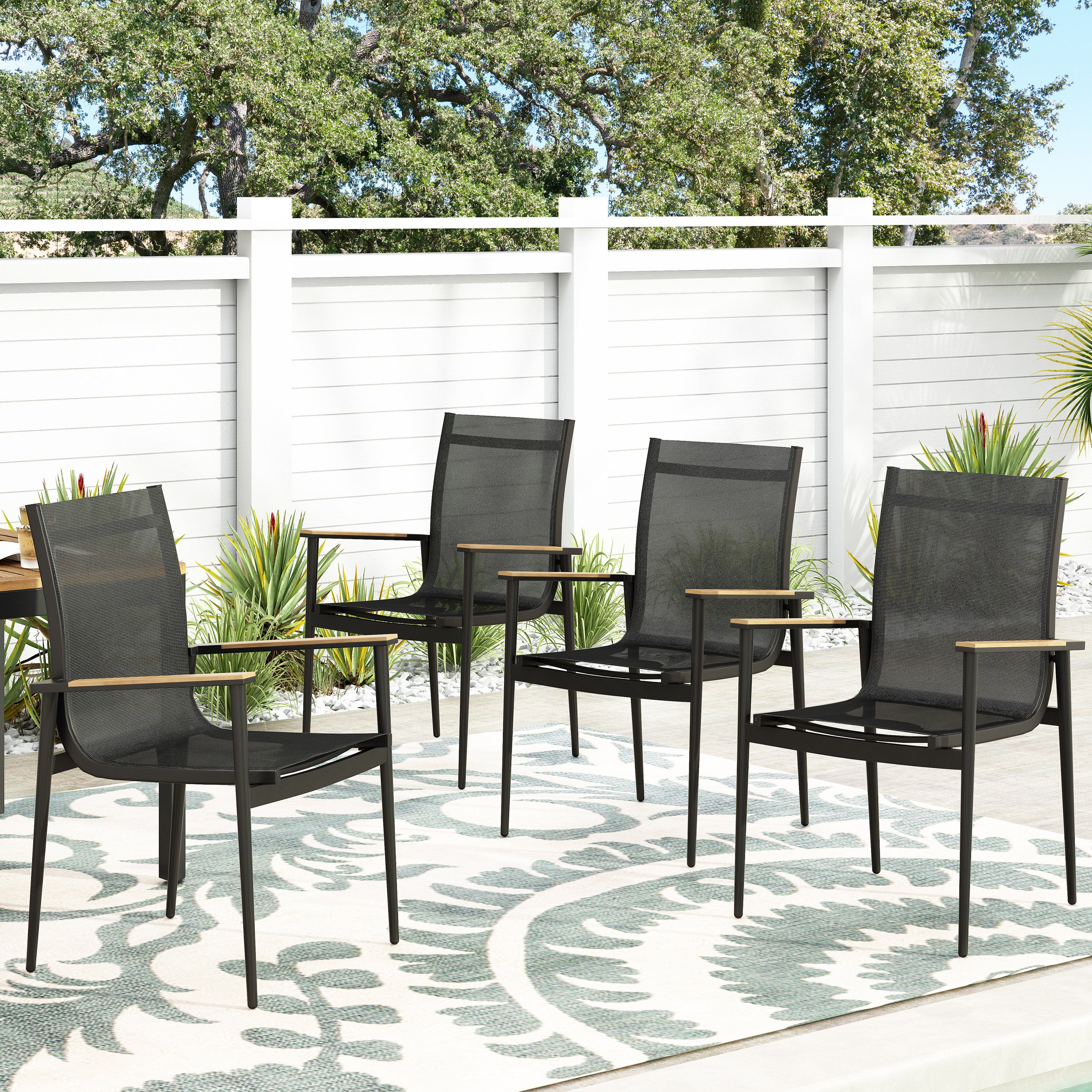 Shane Outdoor Mesh and Aluminum Dining Chairs
