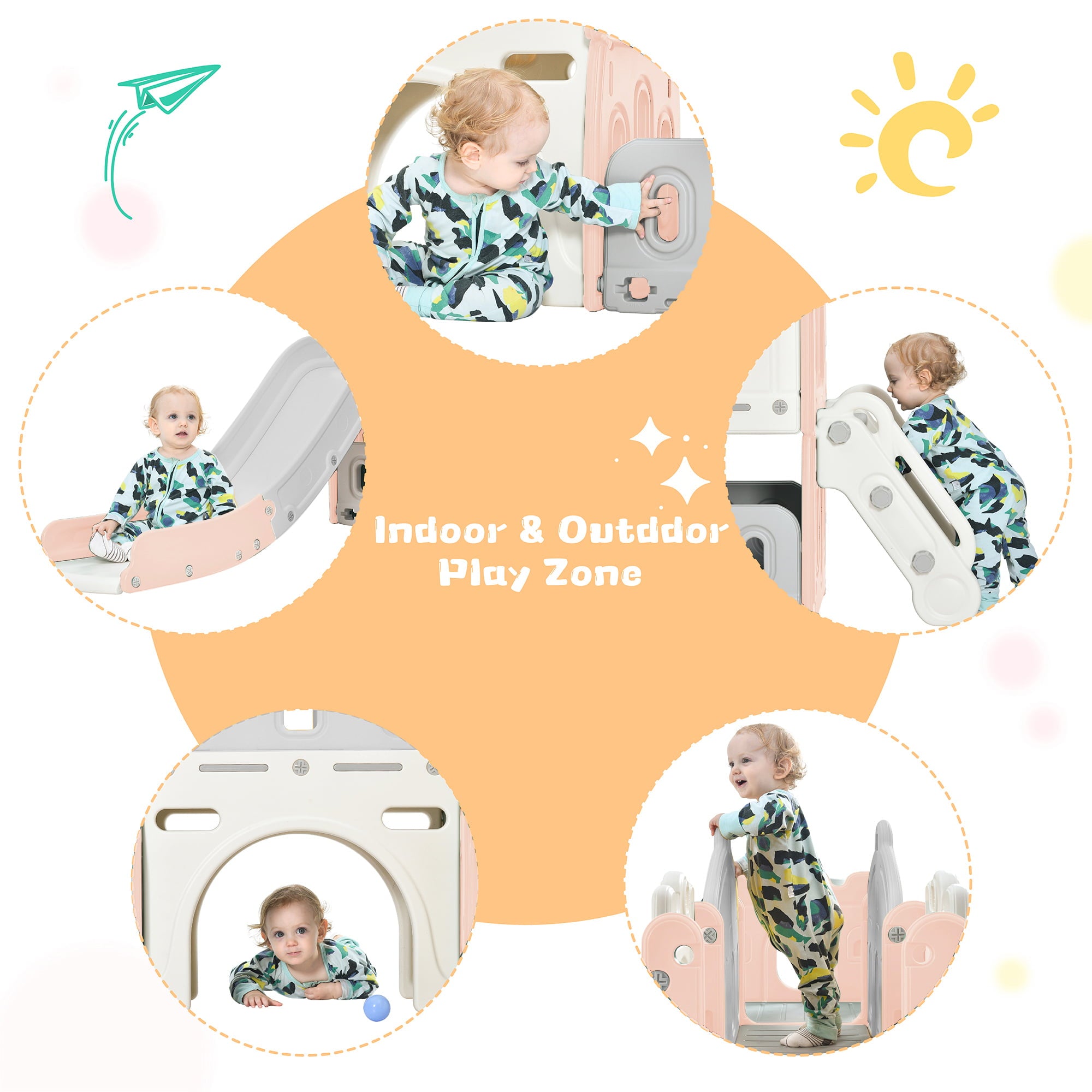 Electronn Kids Slide Playset Structure， Freestanding Castle Climber with Slide and Basketball Hoop， Toy Storage Organizer for Toddlers， Kids Climbers Playhouse for Indoor Outdoor Playground Activity