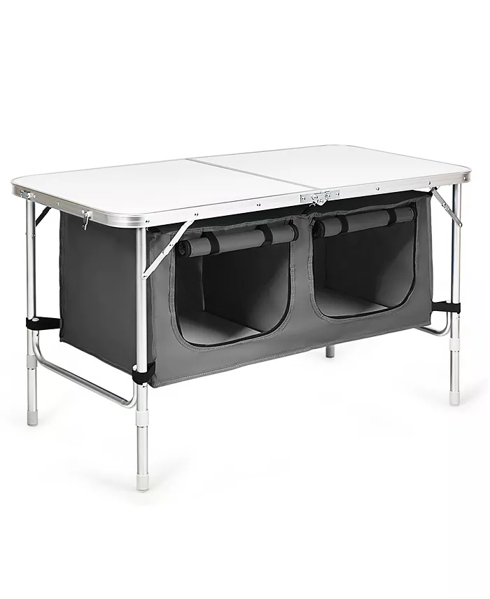 Costway Adjustable Camping Table Aluminum w  Storage Organizer