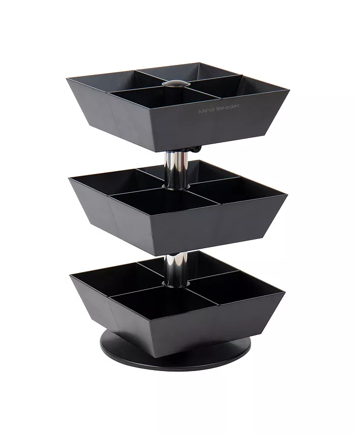 Mind Reader Anchor Collection， 3-Tier， 12-Compartment Tea and Condiment Carousel， Countertop Organizer， Breakroom