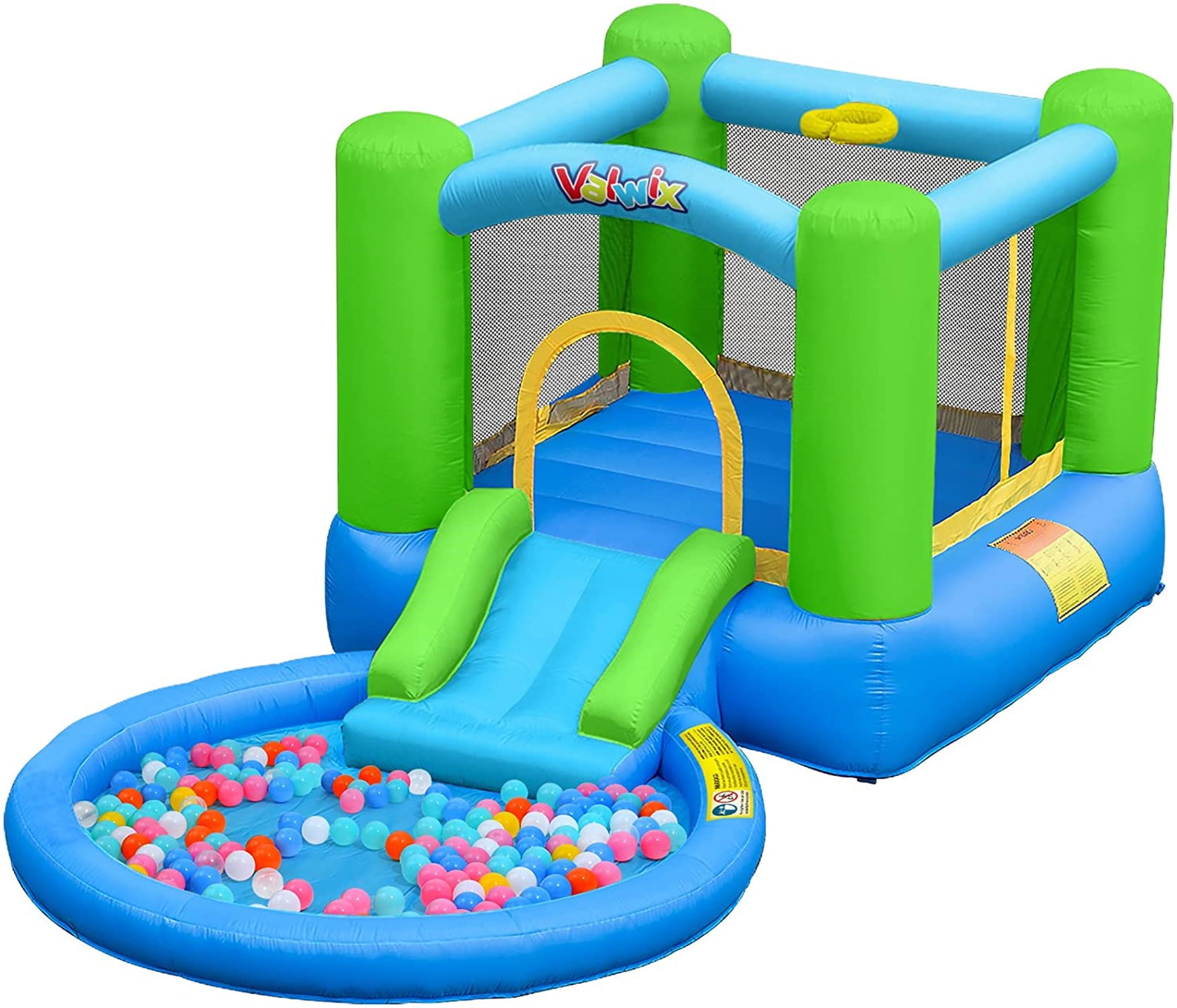 Valwix Inflatable Bounce House with Blower， Bouncy Castle w/ Waterslide and Pool for Wet Dry Combo， Bouncer w/ Repair Kits， Fun Bounce Area with Basketball Hoop