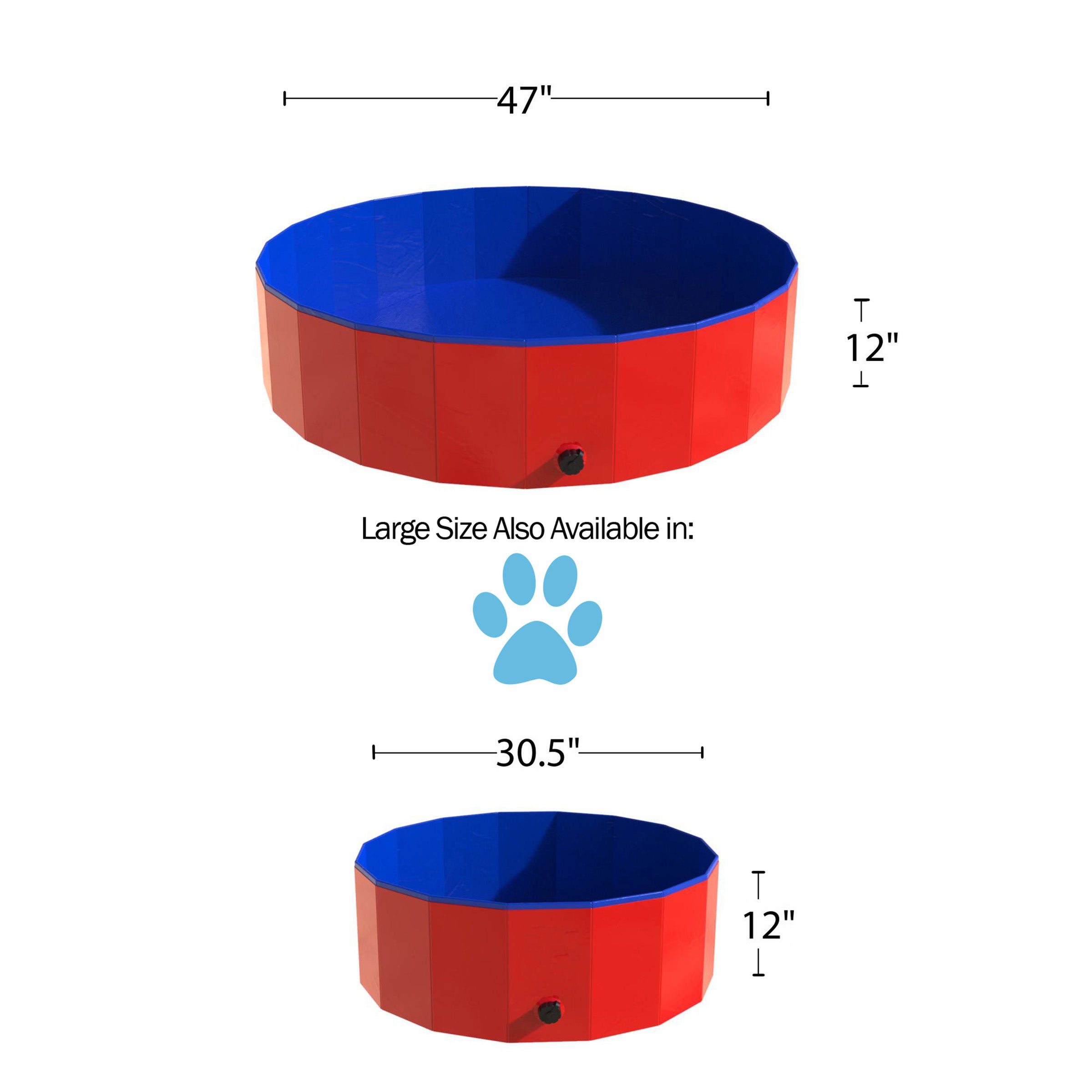 Dog Pool - Portable， Foldable 30.5-Inch Doggie Pool with Drain and Carry Bag - Pet Swimming Pool for Bathing or Play by PETMAKER (Red)
