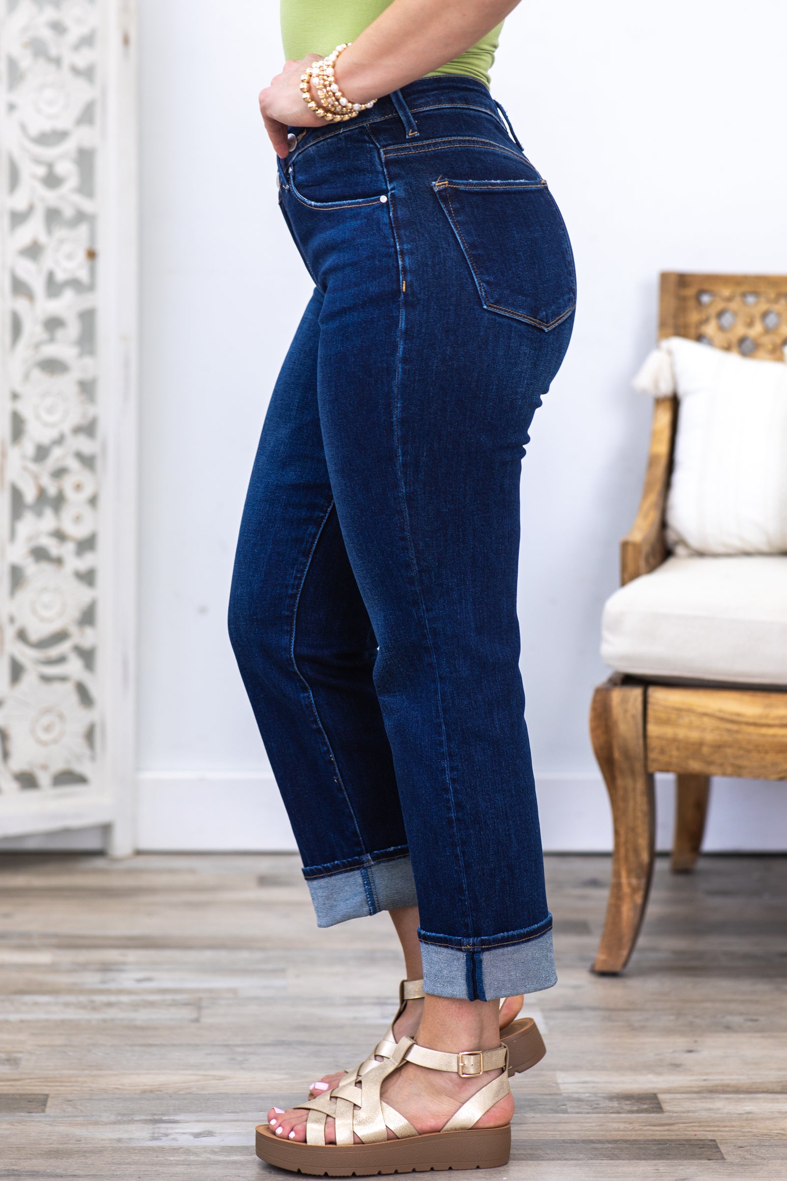 Risen Cross Over Waist Straight Leg Jeans
