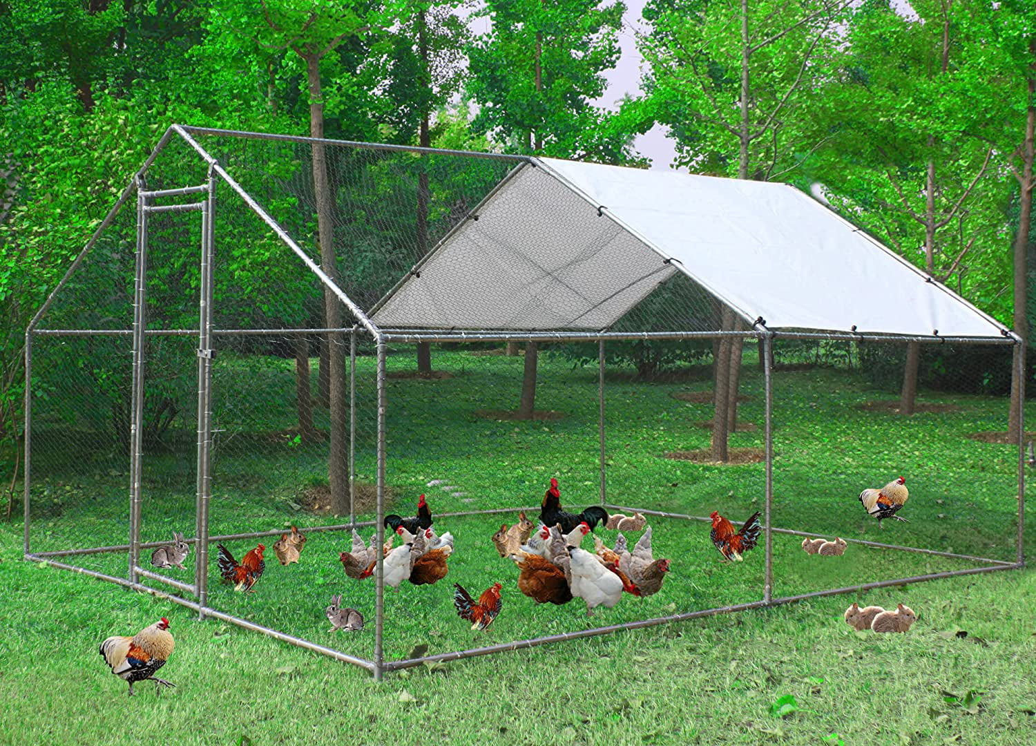 Large Chicken Coop Metal Chicken Runs for Yard， 10' Walk in Chicken Coop Cage Chicken Pen Poultry Cage with Waterproof and Anti-UV Cover Heavy Duty Rabbit Hutch Duck Cage for Outdoor， Backyard and Farm