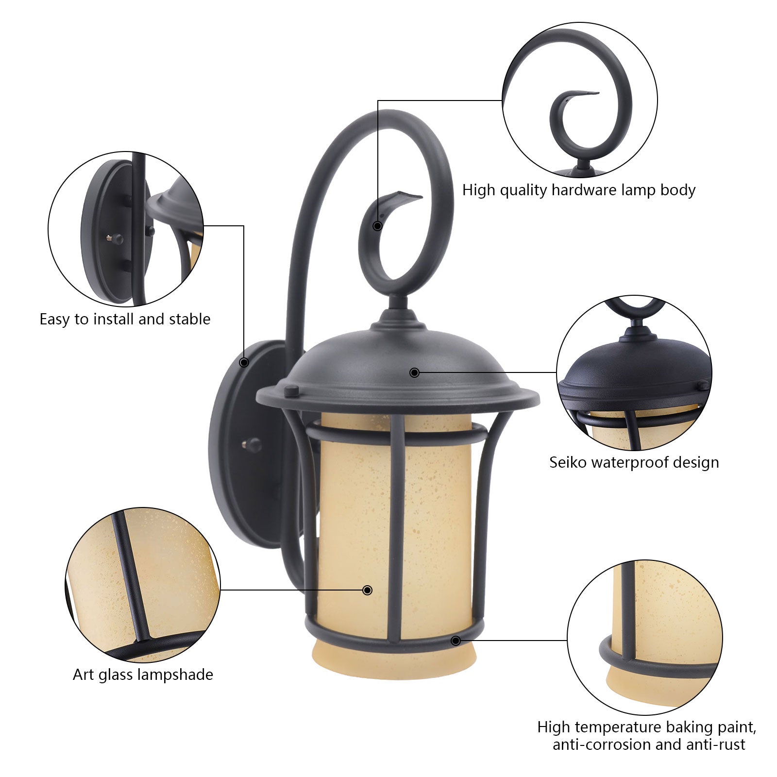 Loyalheartdy Waterproof Outdoor Wall Light, Exterior Wall Lantern Lamp Ground Glass Outside House Sconces Light for Porch Patio