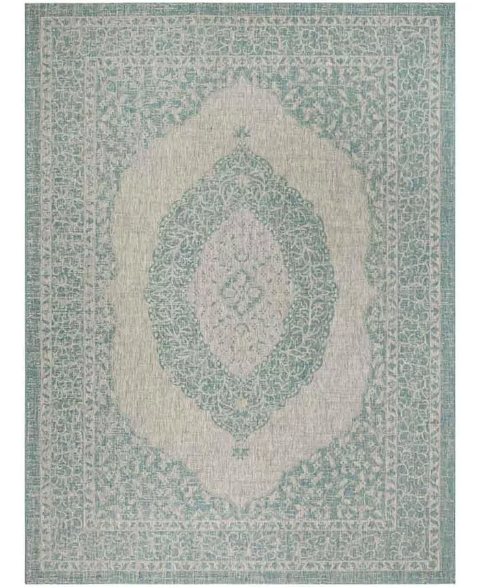 Safavieh Courtyard Light Gray and Aqua 9' x 12' Sisal Weave Outdoor Area Rug