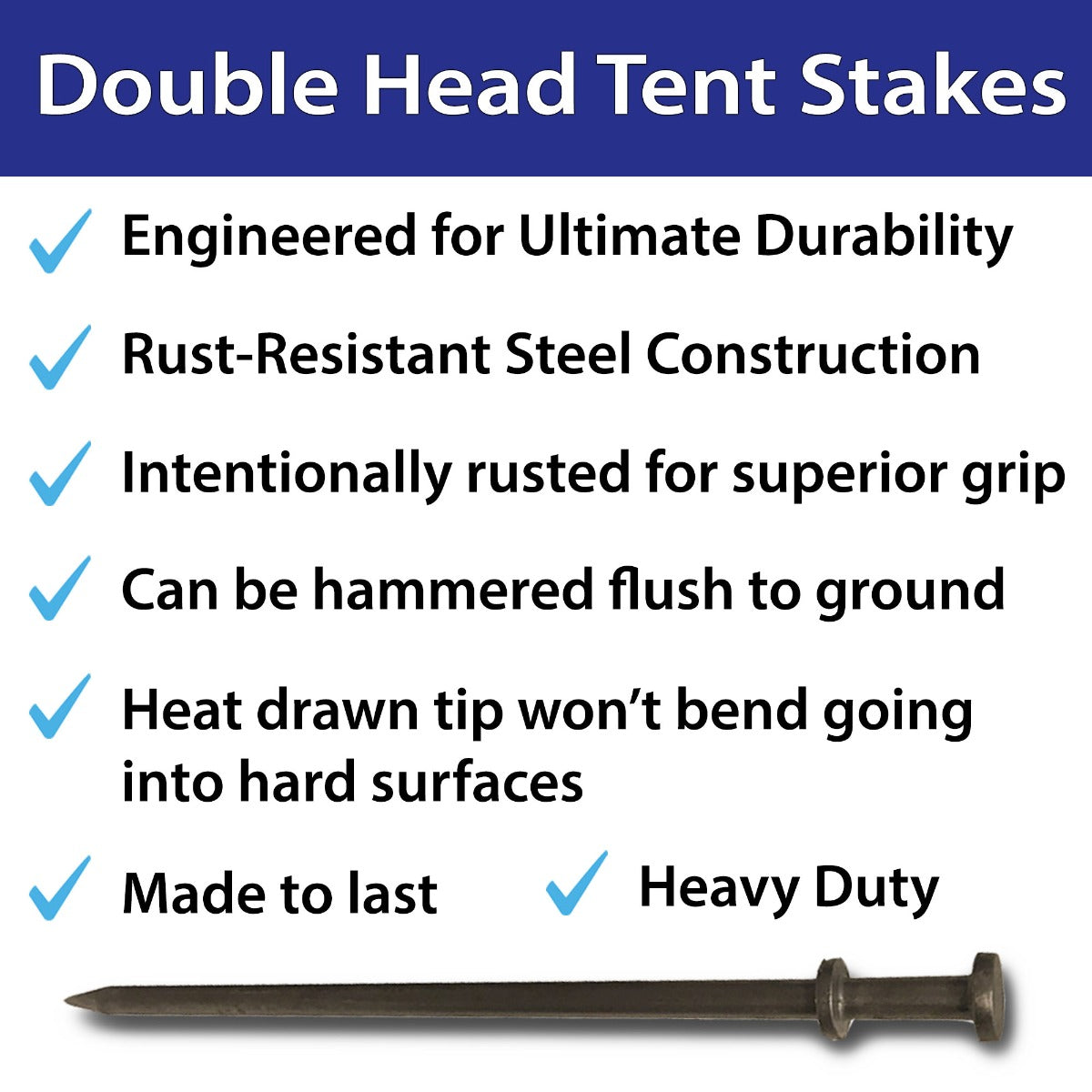 Moose Supply Heavy Duty Double Head Steel Tent Stakes, 10 Pack, 1" x 30"