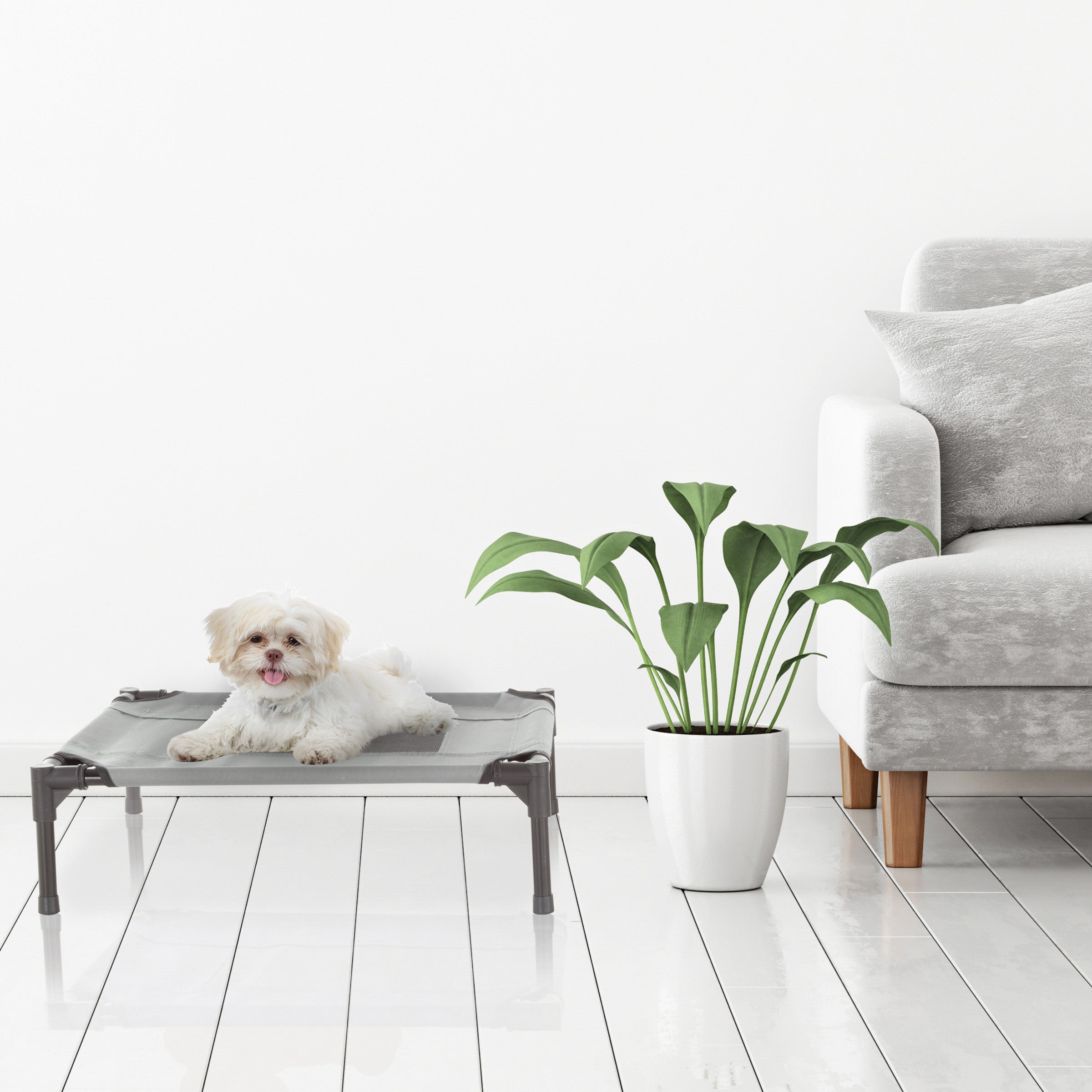 Elevated Dog Bed - 24.5x18.5-Inch Portable Pet Bed with Non-Slip Feet - Indoor/Outdoor Dog Cot or Puppy Bed for Pets up to 25lbs by PETMAKER (Gray)