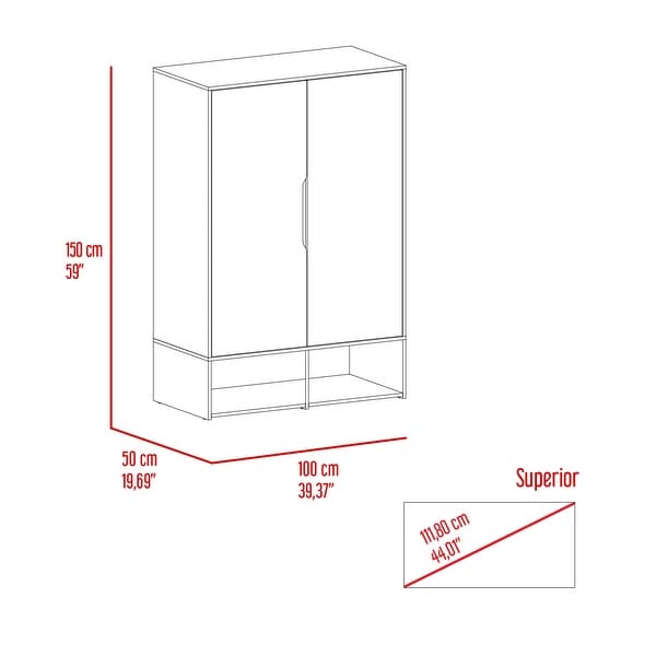 Rosie Armoire Two Door with Two Open Shelves， Five Shelves and Hanging Rod - N/A - - 35399354