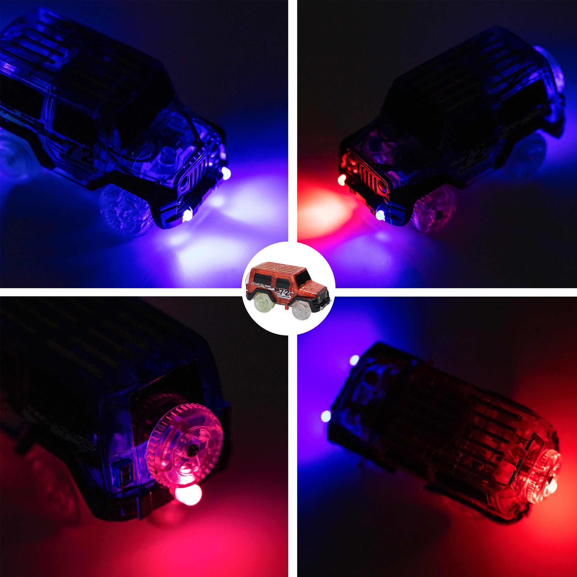 4 Pack Magic Toy Tracks Cars Light up Cars for Tracks Electronics Car Toys with Flashing Lights Toy Cars for Kid Tracks Parts Car