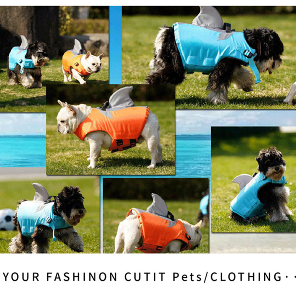 Dog Life Jacket Swimming Vest Dog's Life Vest Shark Floating Pet Lifevest with Safety Handle for Swim Pool Beach Boating Water Flotation Device Preserver for Dog， Orange S