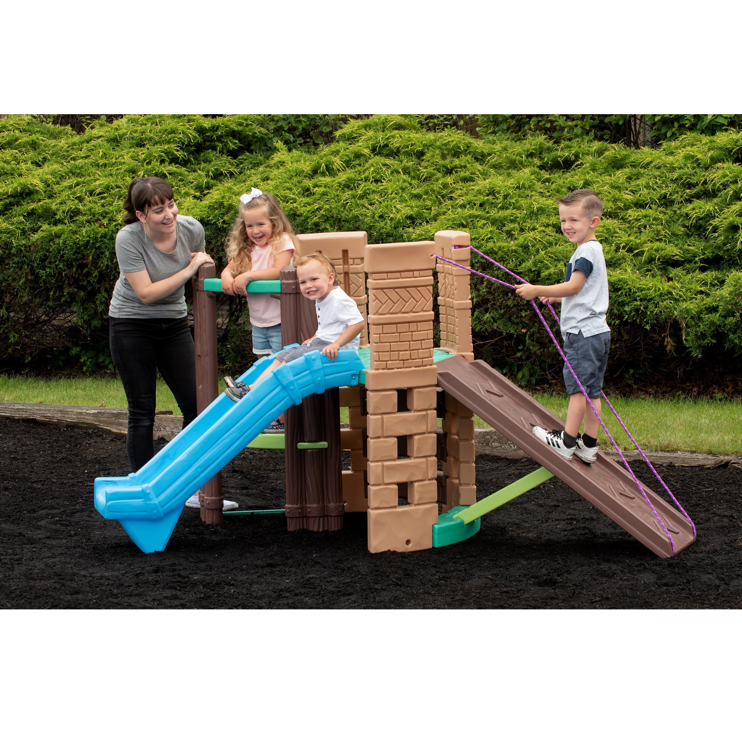 Little Tikes 2-in-1 Castle Playground Climber and Slide with Ladder and Plank， Fits Up to 3 Kids， Indoor and Outdoor Backyard Playground Set， Multicolor- For Toddlers Boys Girls Ages 3 4 5+