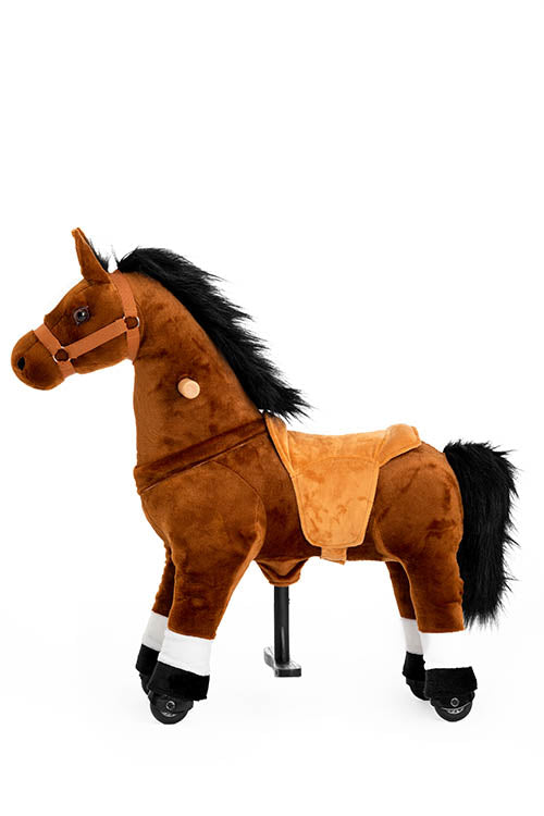Ponyeehaw Ride on Horse Toys， Ride on Toys for 3-5 Years Old Girls and Boys， Premium Plush Walking Horse with Wheels (Brown)